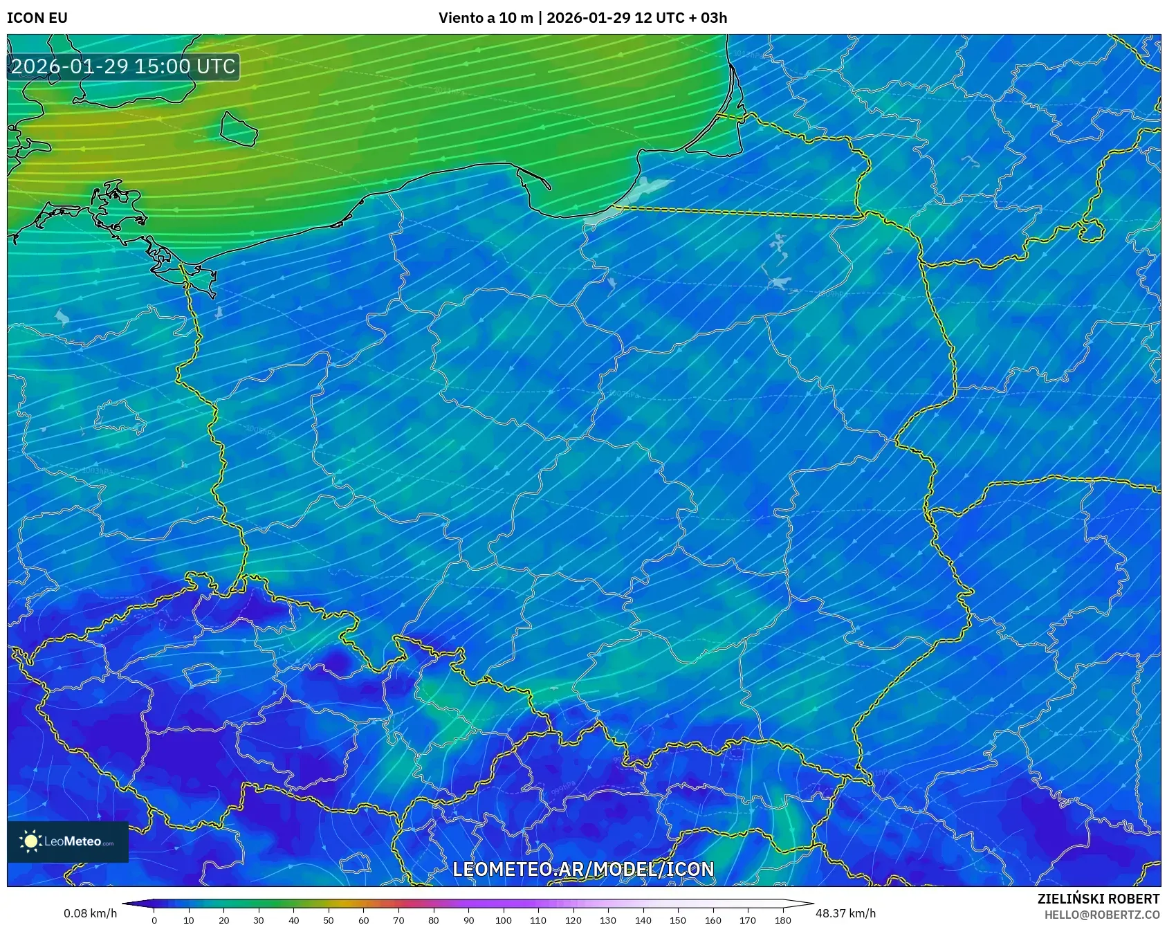 ICON model - Polônia, Vento a 10 m