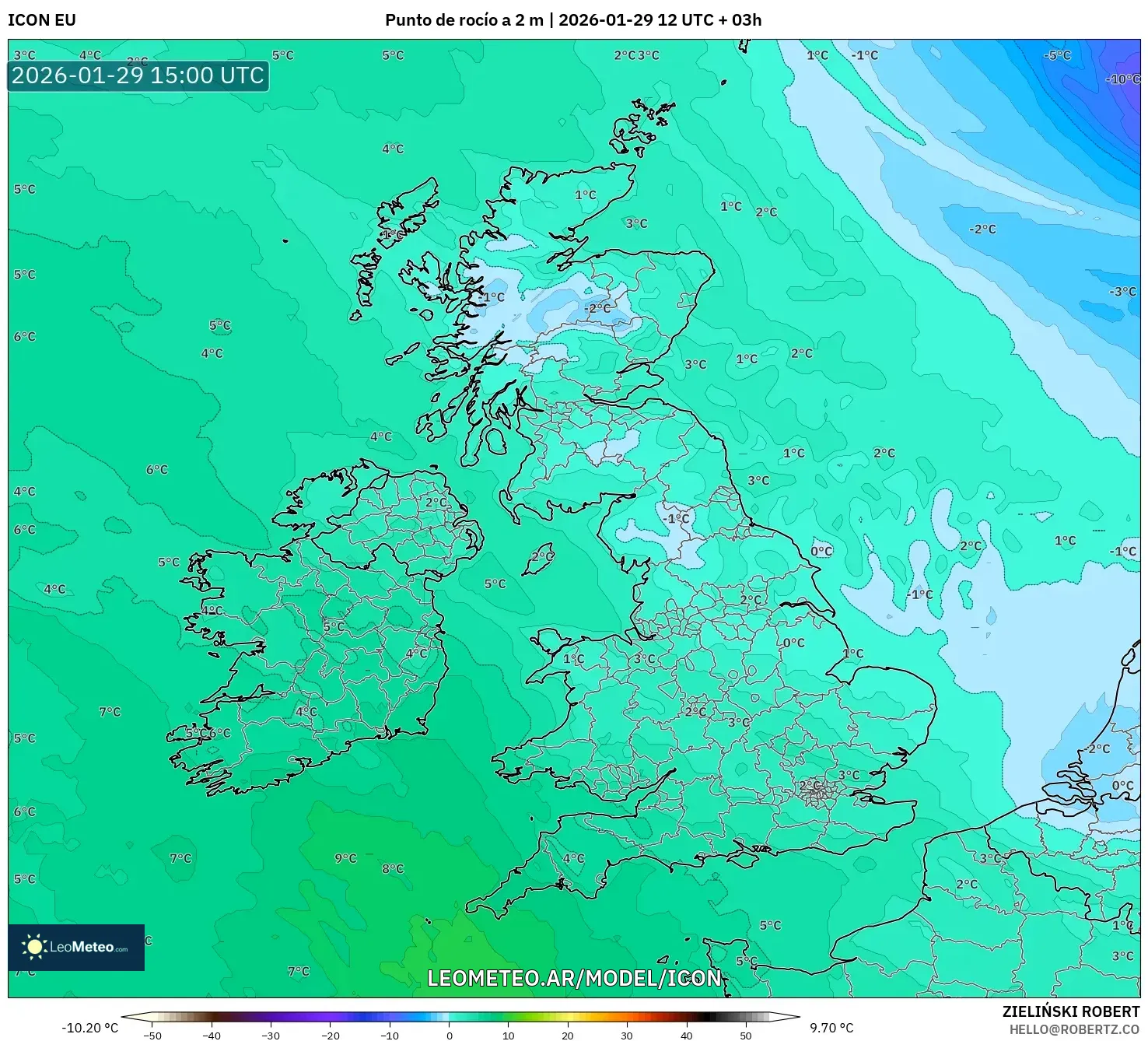 ICON model - Reino Unido, Ponto de orvalho a 2 m