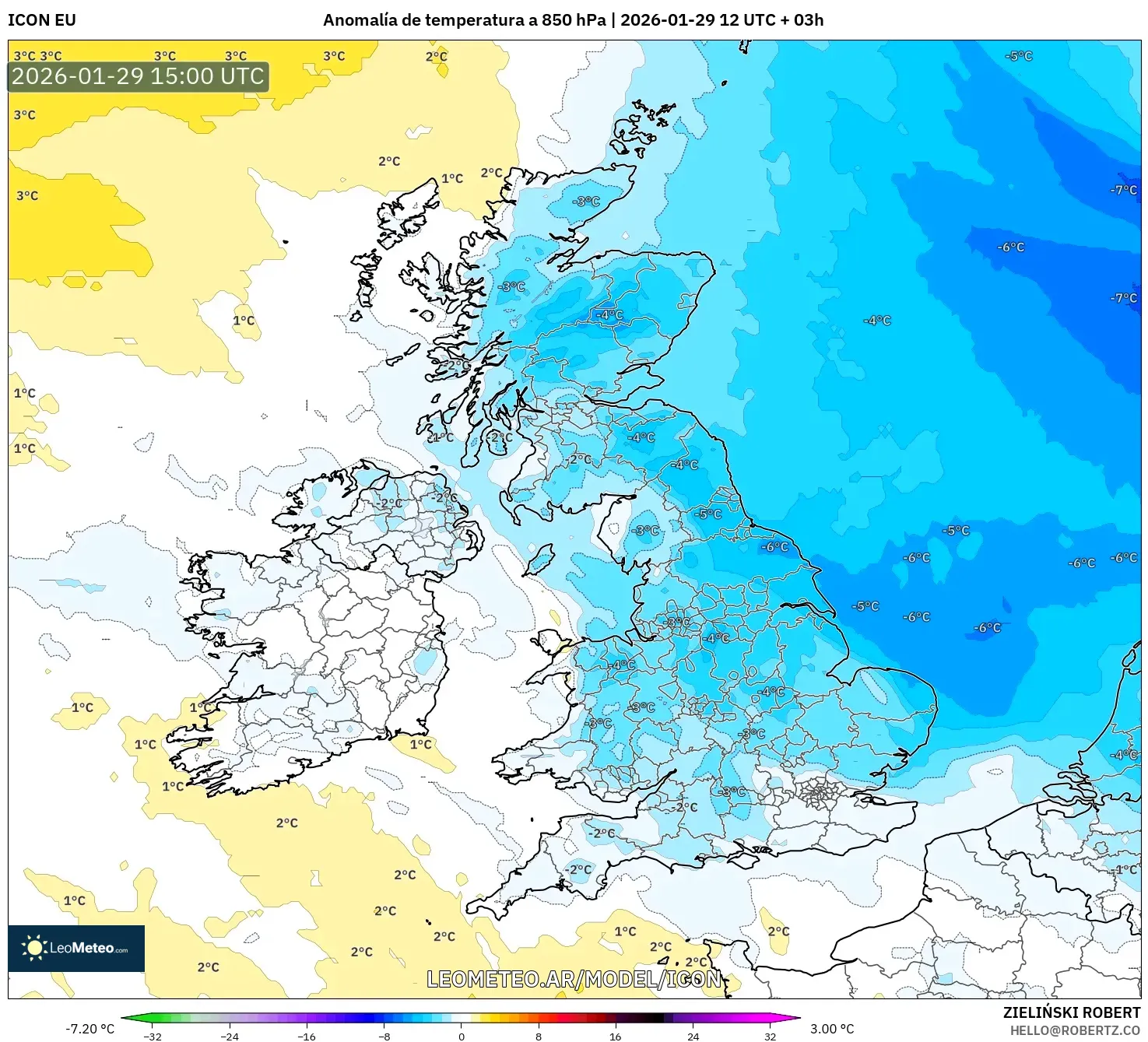 ICON model - Reino Unido, Anomalia de temperatura a 850 hPa