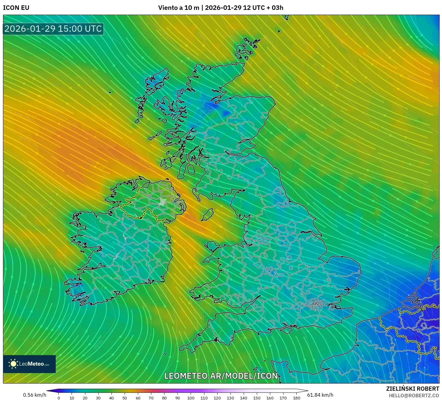 ICON model - Reino Unido, Vento a 10 m