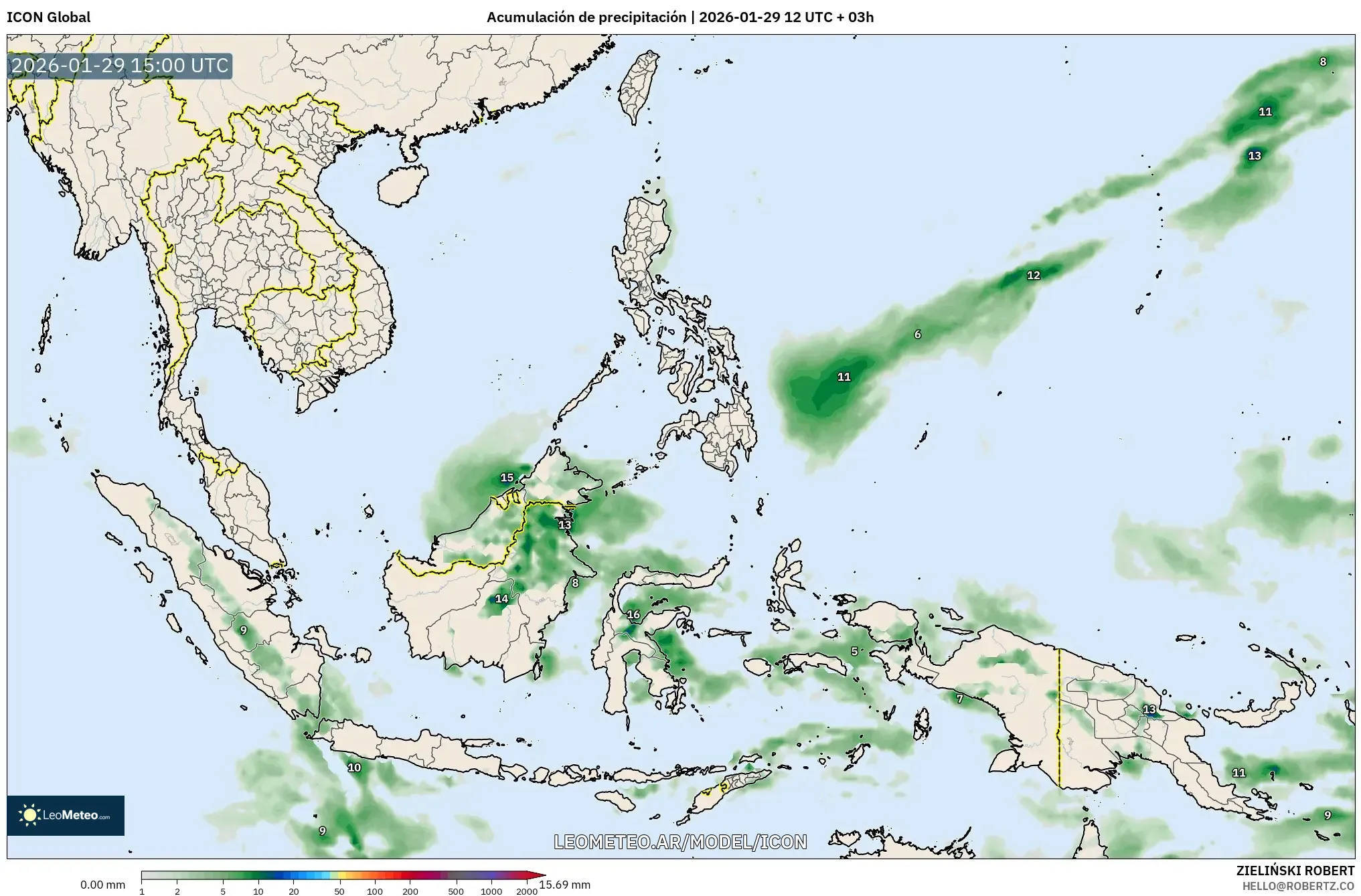 ICON model - Sudeste Asiático, Acúmulo de precipitação