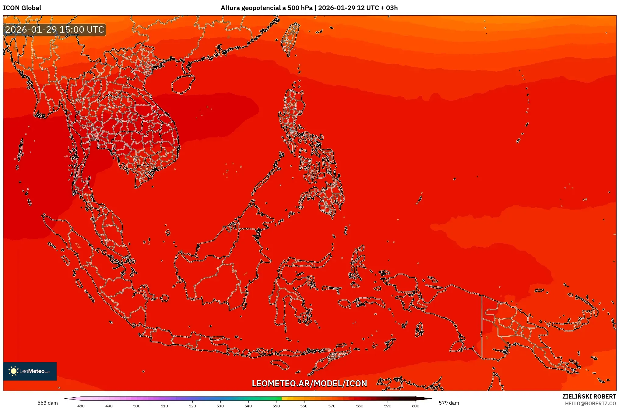 ICON model - Sudeste Asiático, Altura geopotencial a 500 hPa
