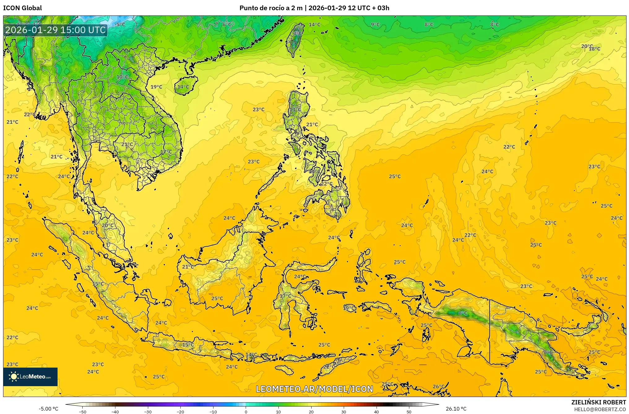 ICON model - Sudeste Asiático, Ponto de orvalho a 2 m