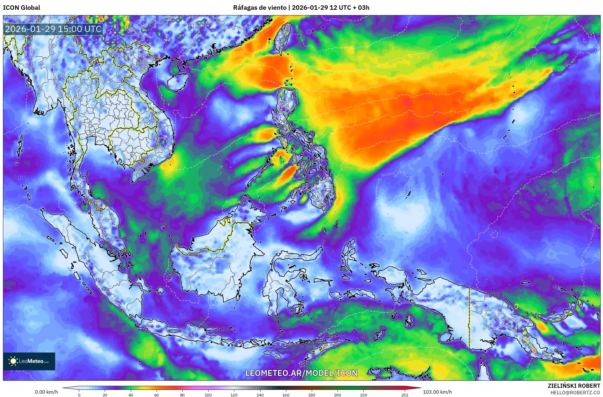 ICON model - Sudeste Asiático, Rajadas de vento