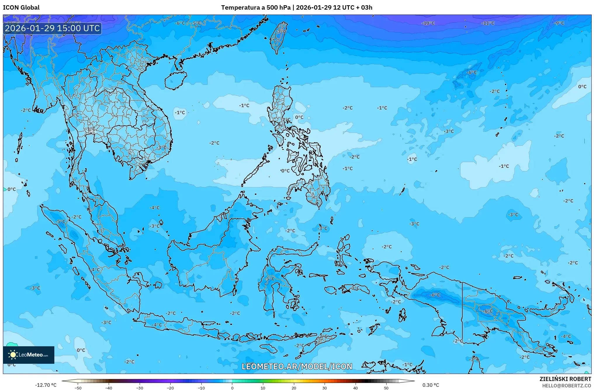 ICON model - Sudeste Asiático, Temperatura a 500 hPa
