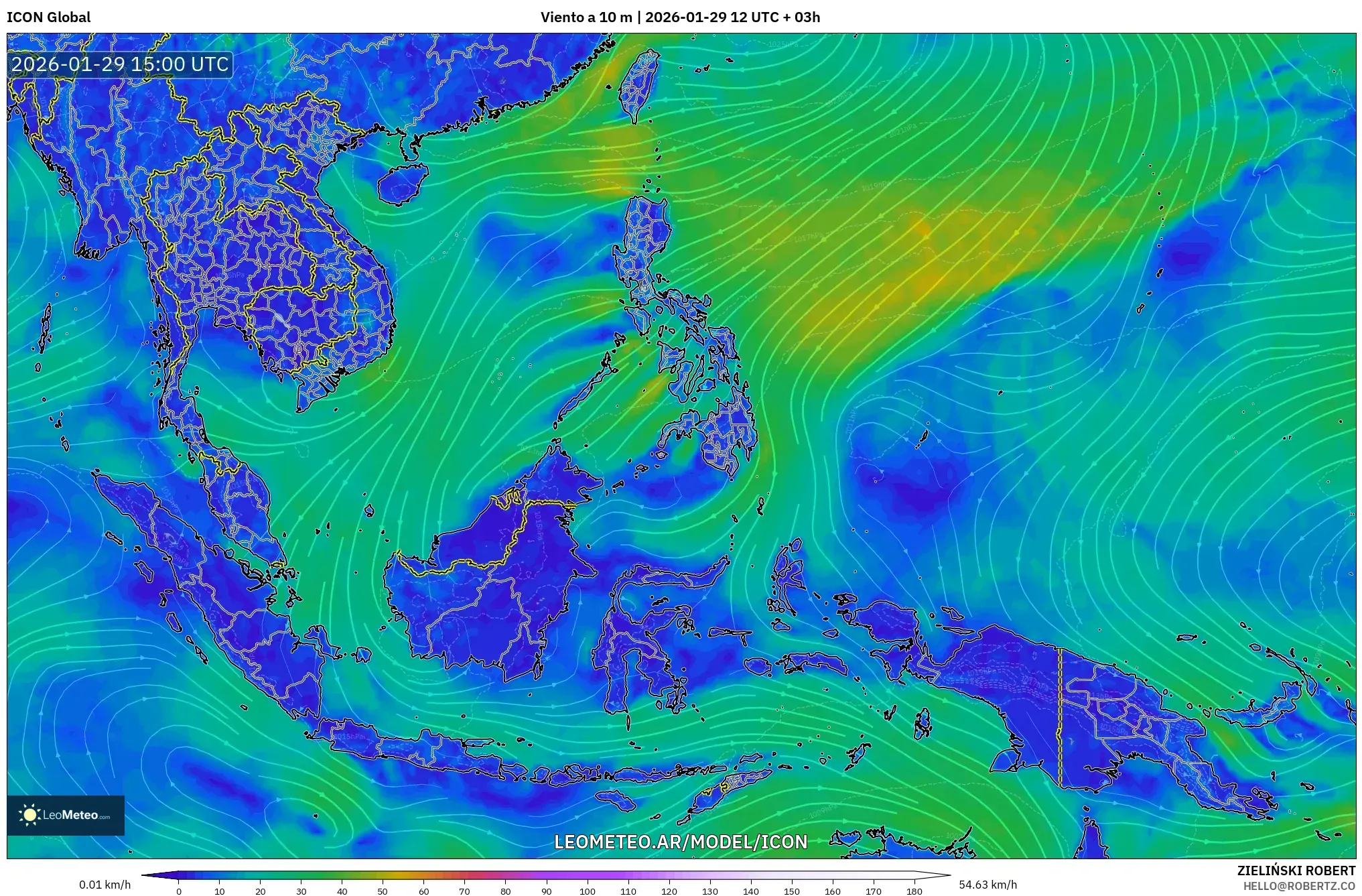 ICON model - Sudeste Asiático, Vento a 10 m