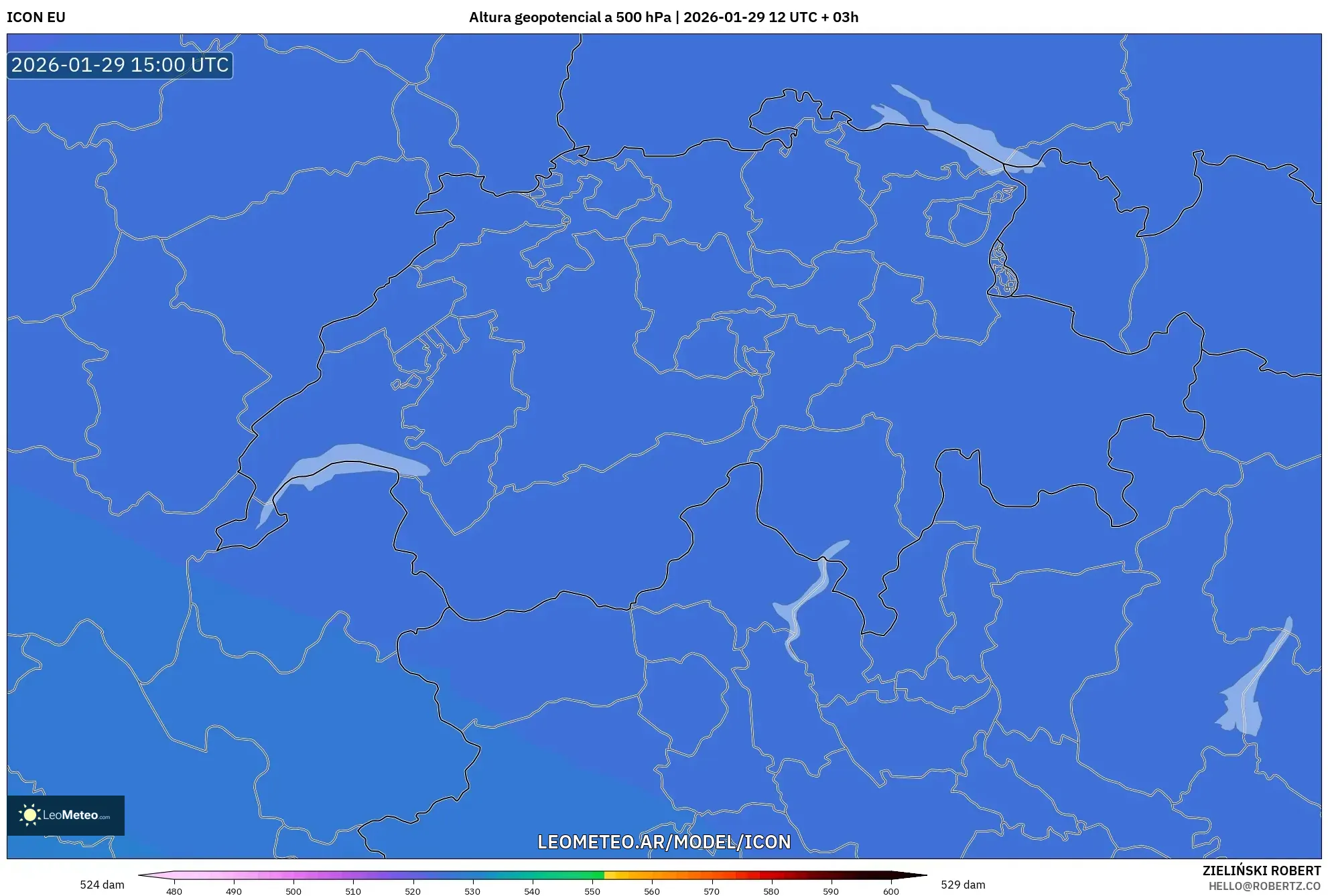 ICON model - Suíça, Altura geopotencial a 500 hPa