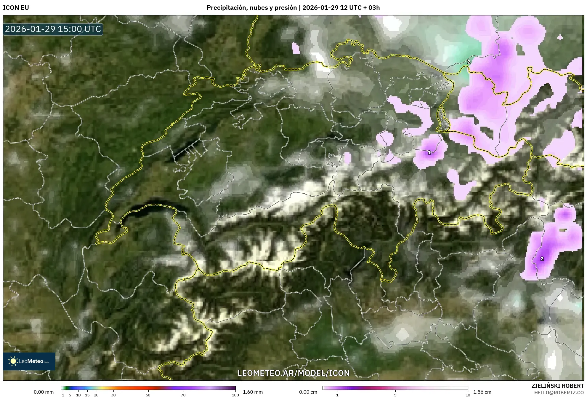 ICON model - Suíça, Precipitação, nuvens e pressão