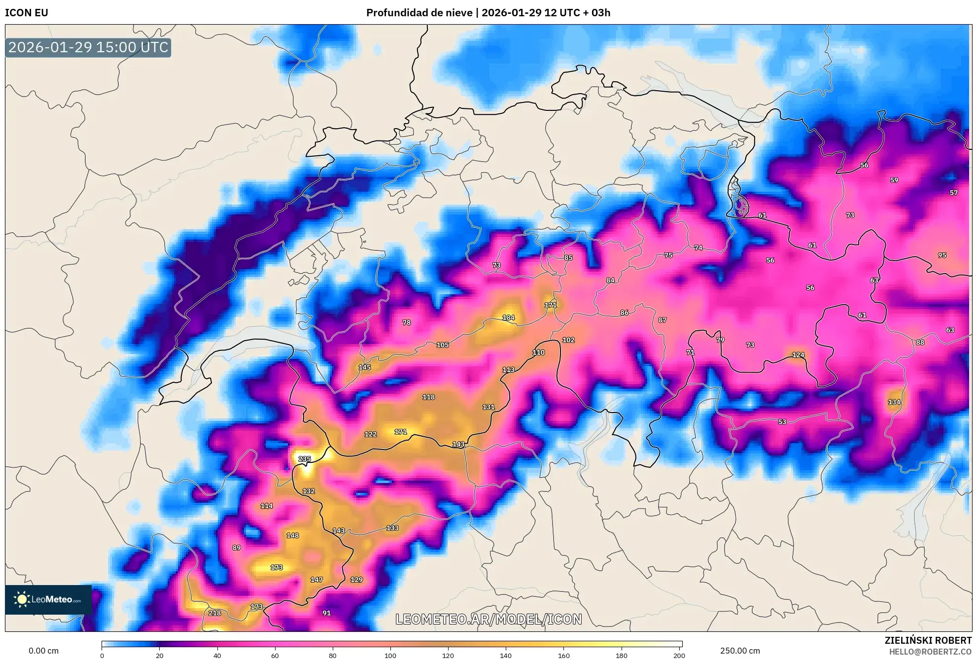 ICON model - Suíça, Profundidade da neve
