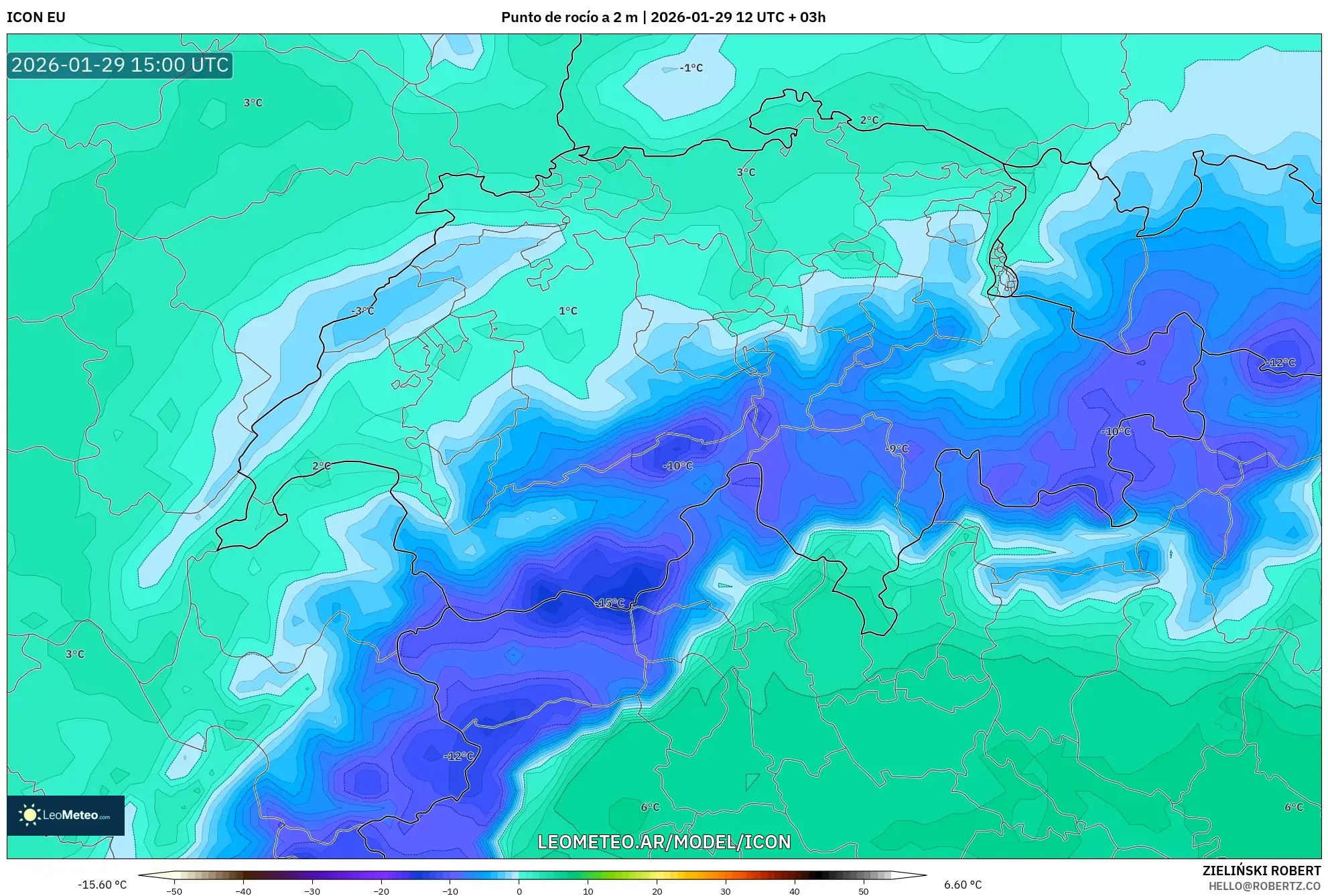 ICON model - Suíça, Ponto de orvalho a 2 m