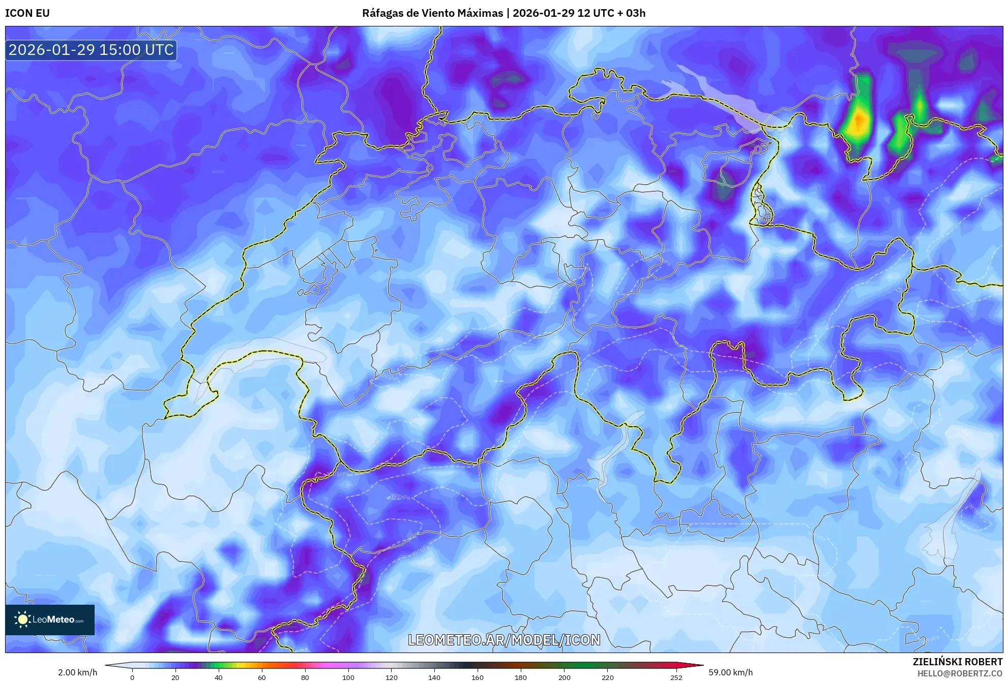 ICON model - Suíça, Rajadas de Vento Máximas