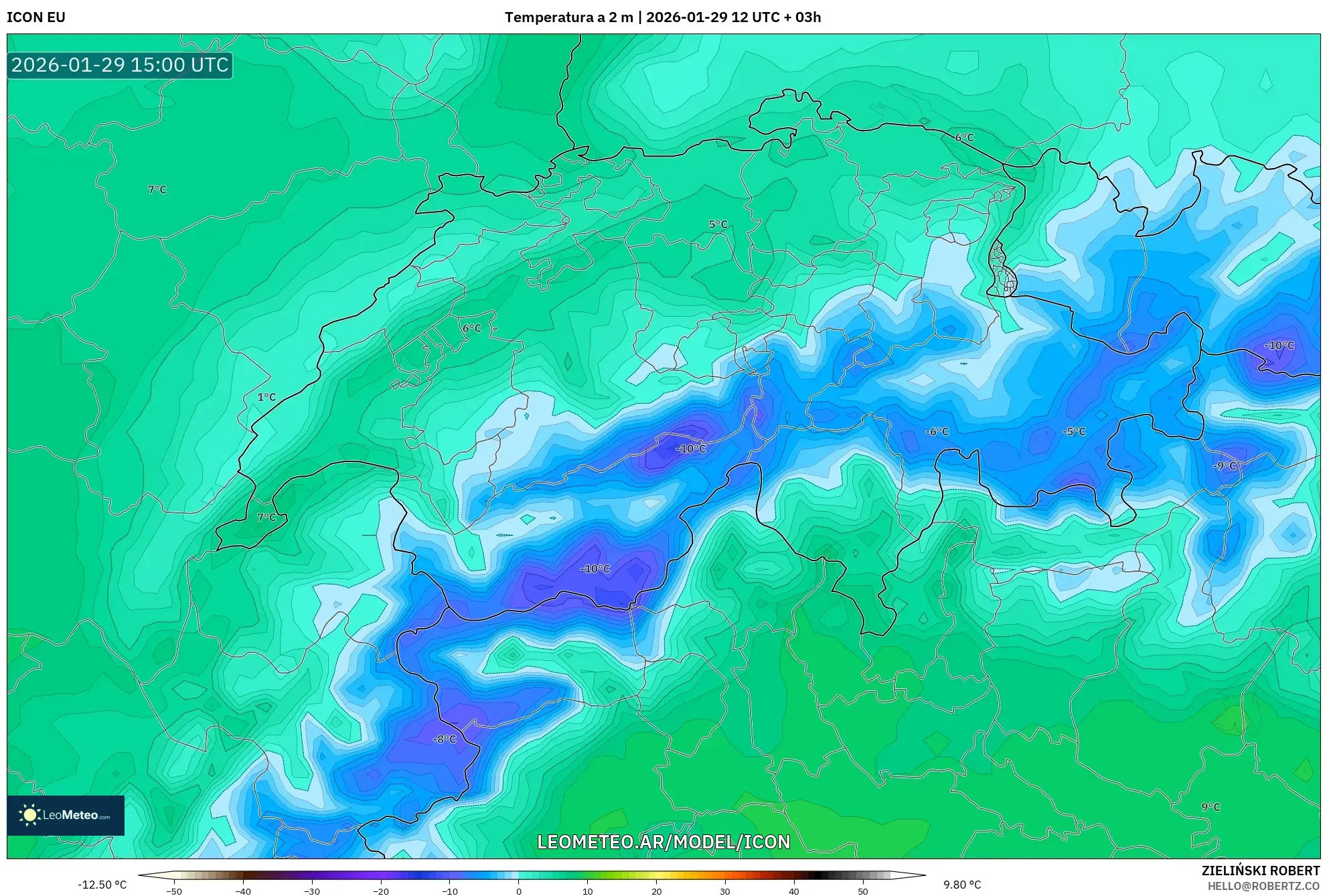 ICON model - Suíça, Temperatura a 2 m