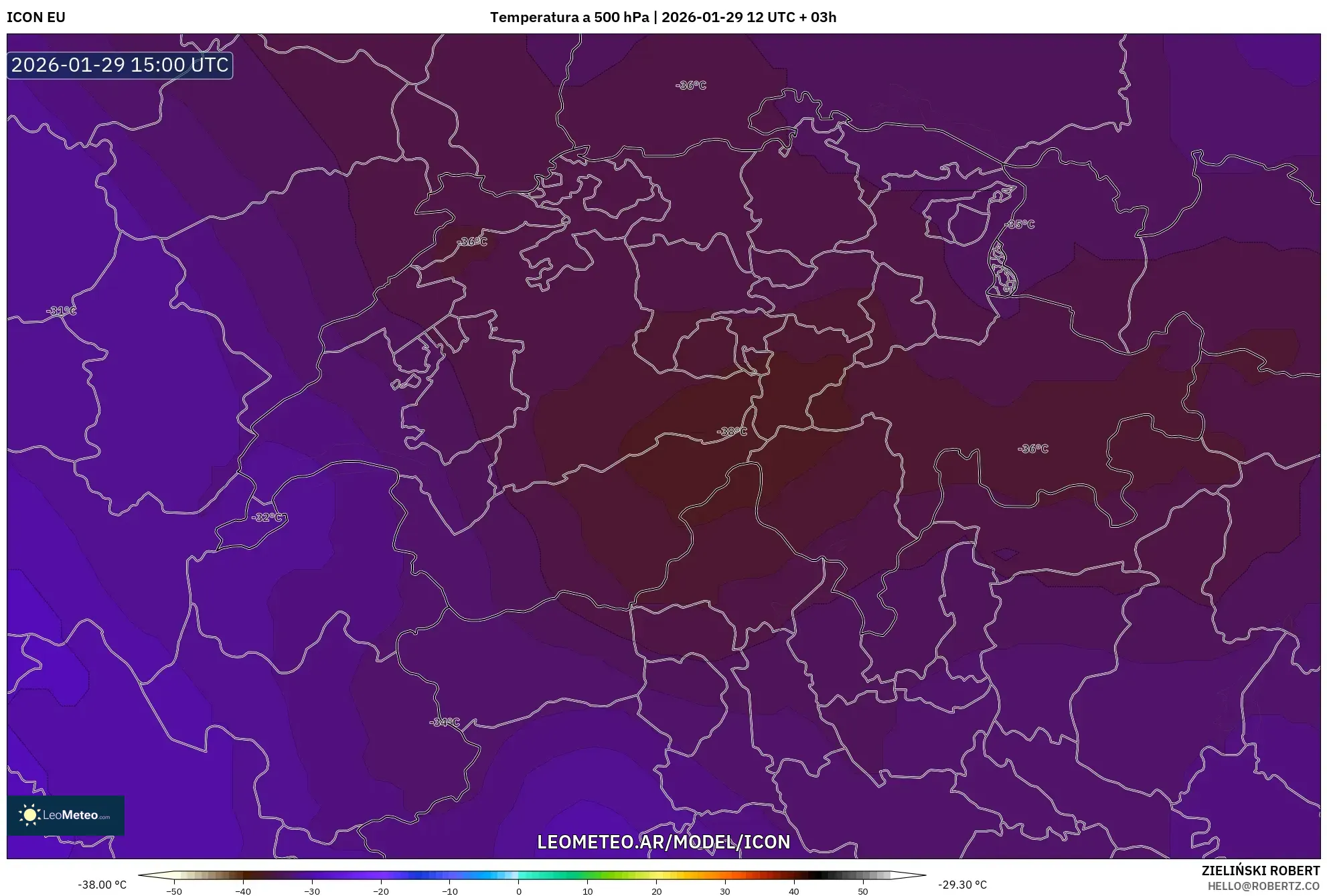 ICON model - Suíça, Temperatura a 500 hPa