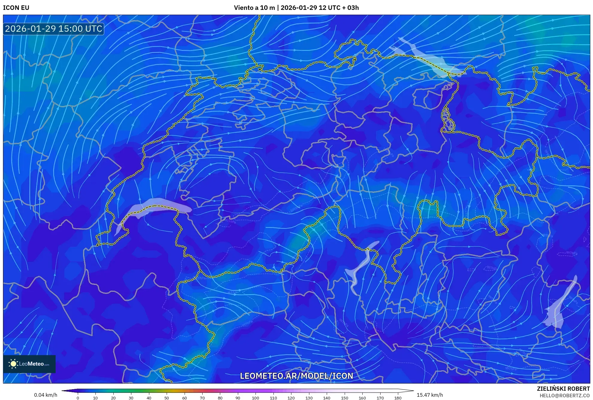 ICON model - Suíça, Vento a 10 m