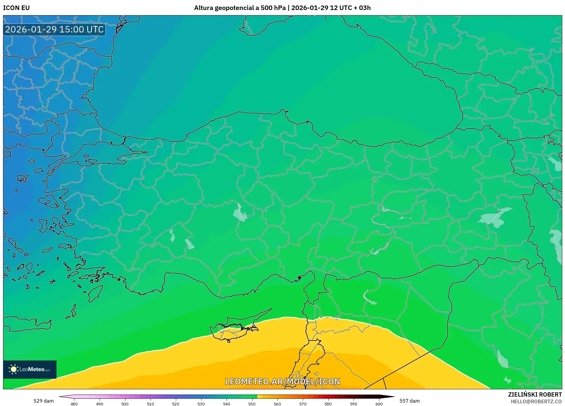ICON model - Turquia, Altura geopotencial a 500 hPa