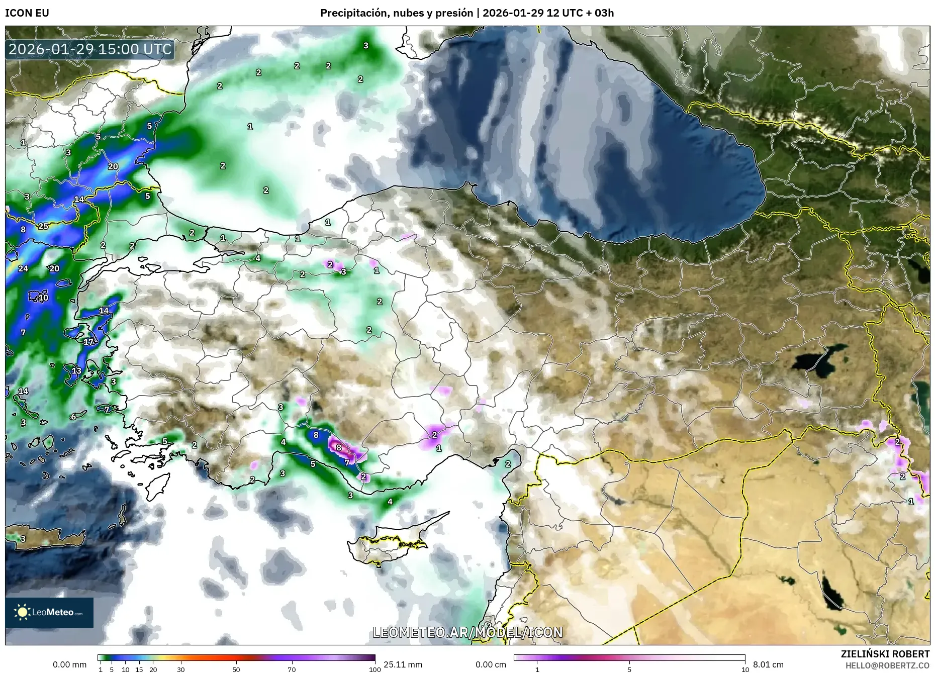 ICON model - Turquia, Precipitação, nuvens e pressão