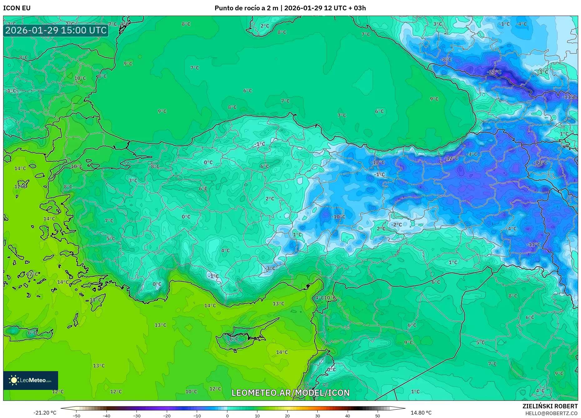 ICON model - Turquia, Ponto de orvalho a 2 m