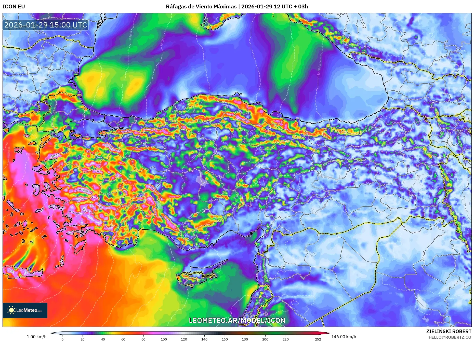 ICON model - Turquia, Rajadas de Vento Máximas