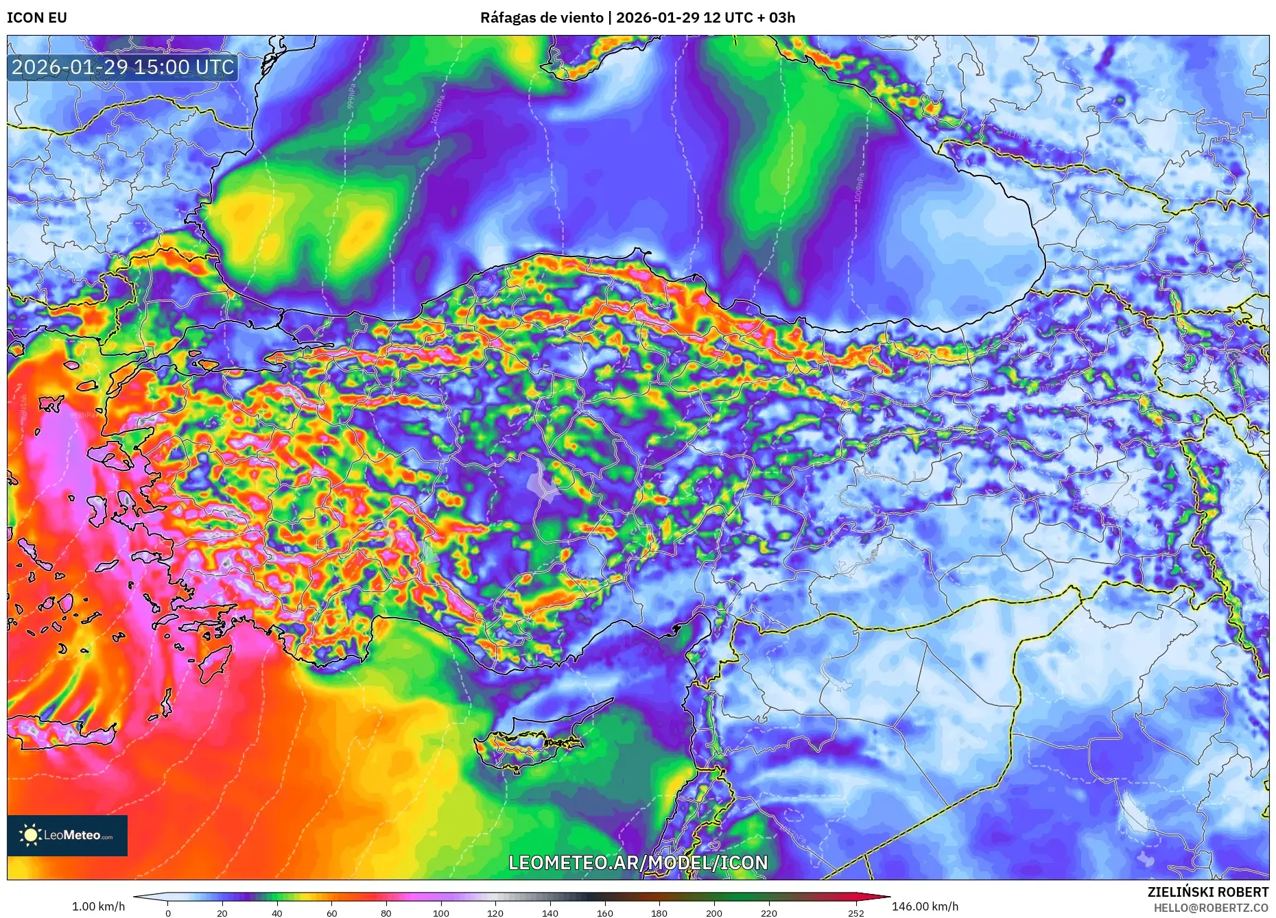 ICON model - Turquia, Rajadas de vento