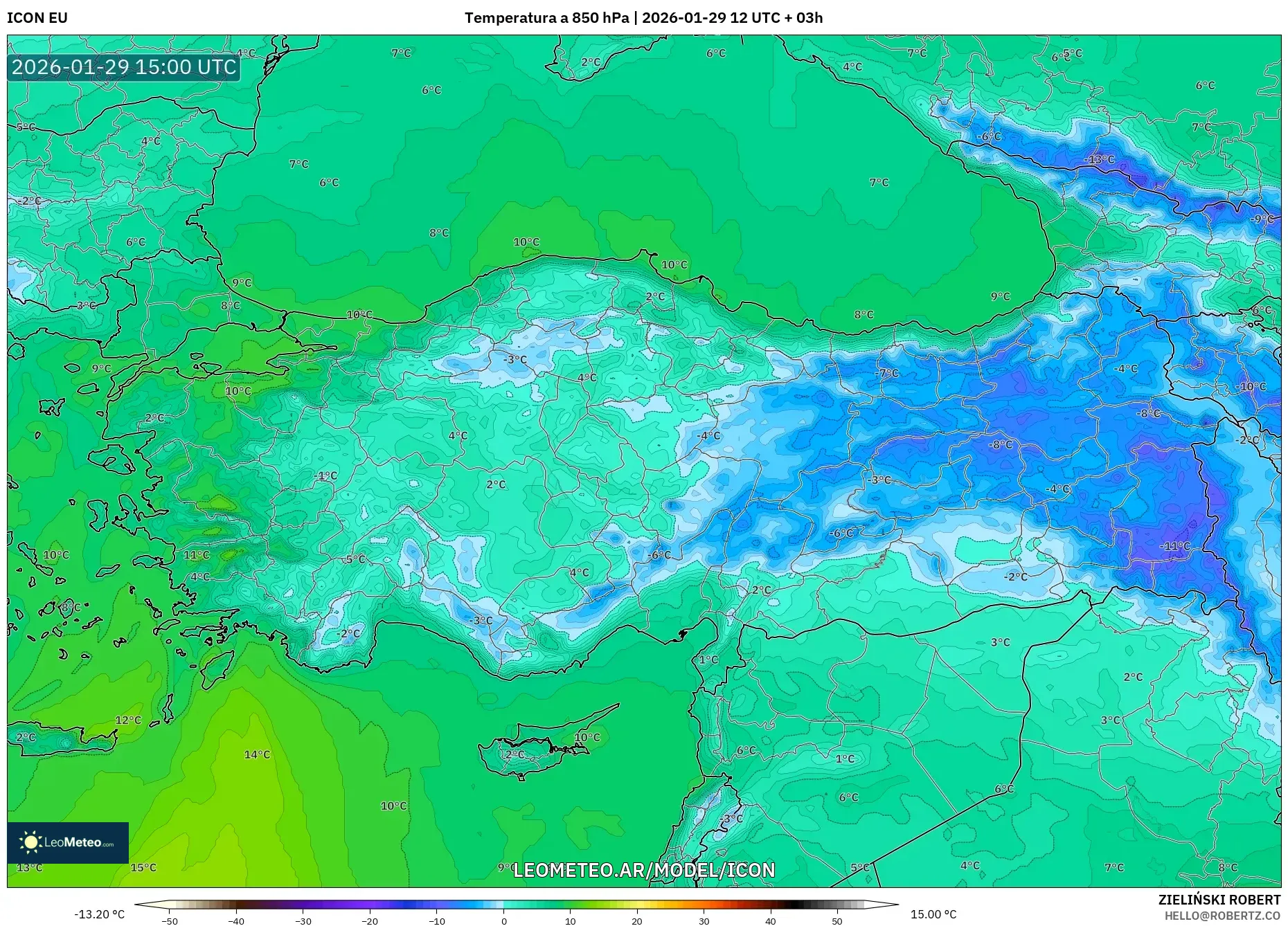ICON model - Turquia, Temperatura a 850 hPa