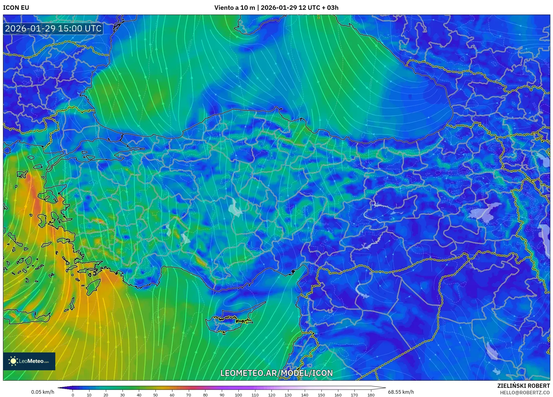 ICON model - Turquia, Vento a 10 m