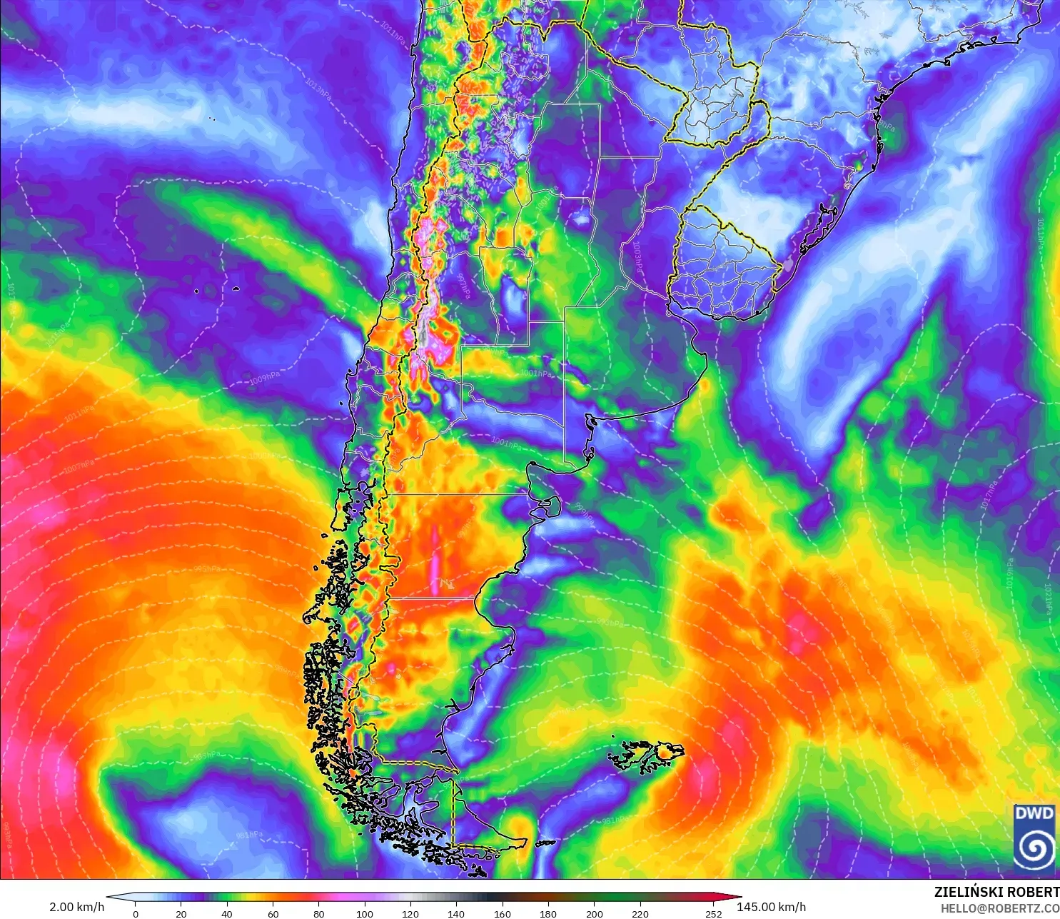 ICON modelo - Argentina, Rajadas de vento