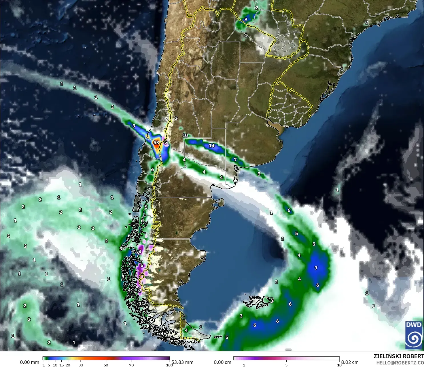 ICON modelo - Argentina, Precipitação, nuvens e pressão