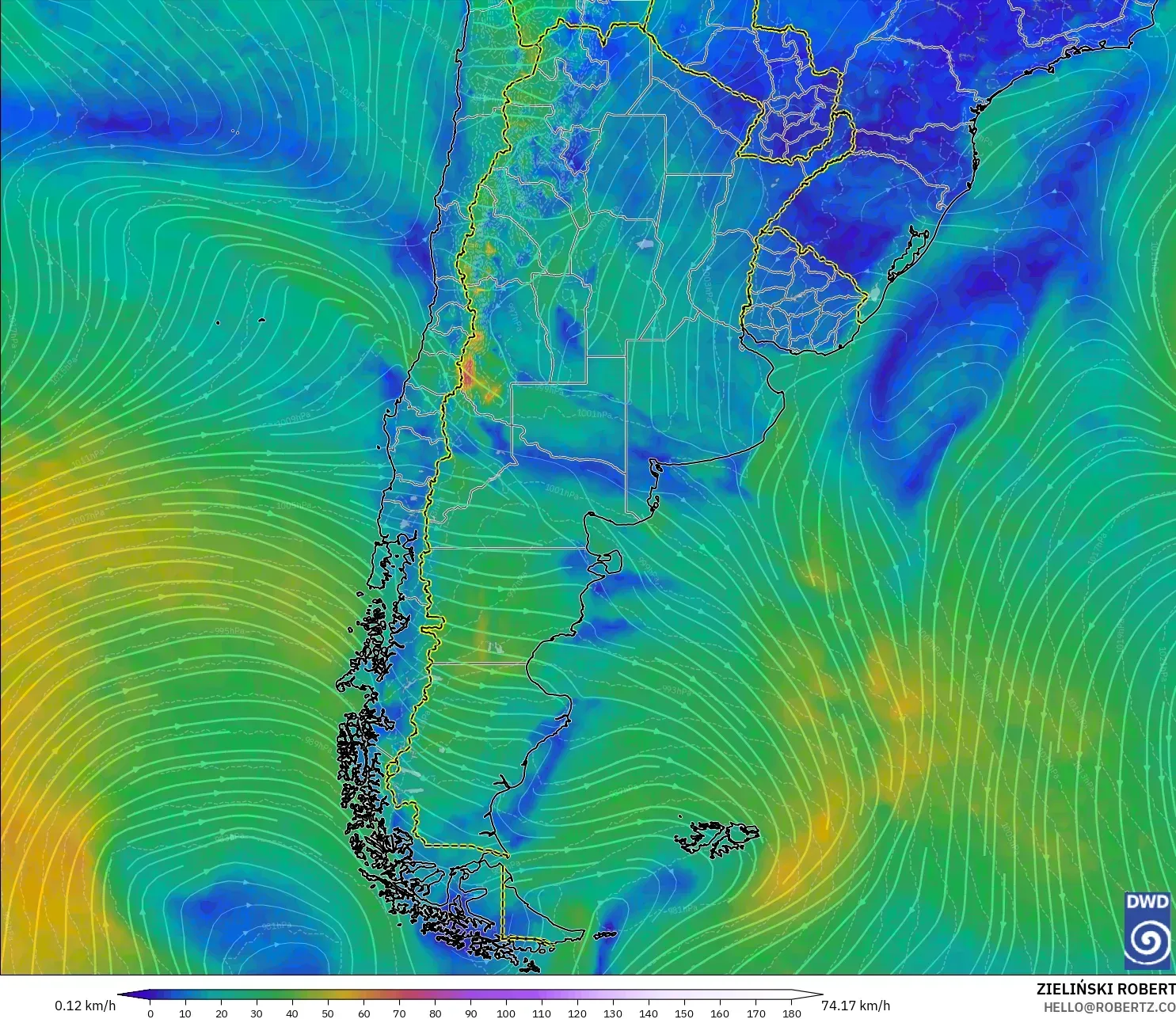 ICON modelo - Argentina, Vento a 10 m