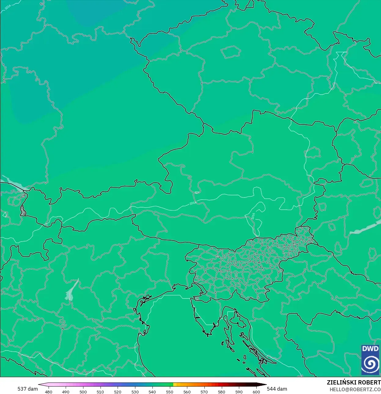 ICON modelo - Áustria, Altura geopotencial a 500 hPa