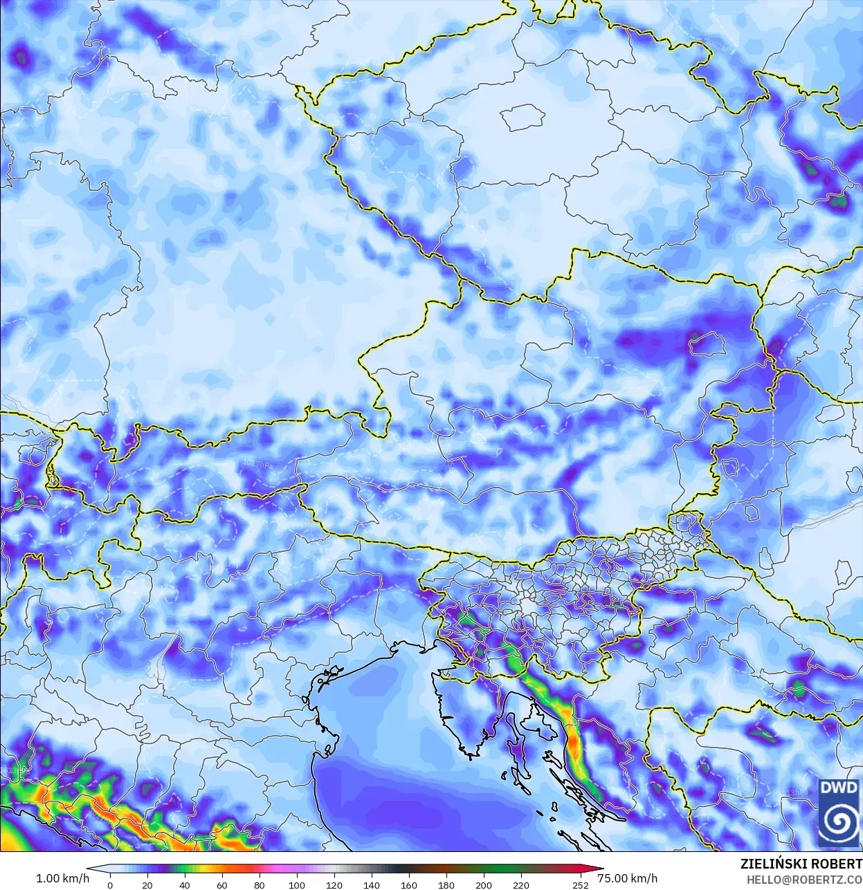 ICON modelo - Áustria, Rajadas de vento