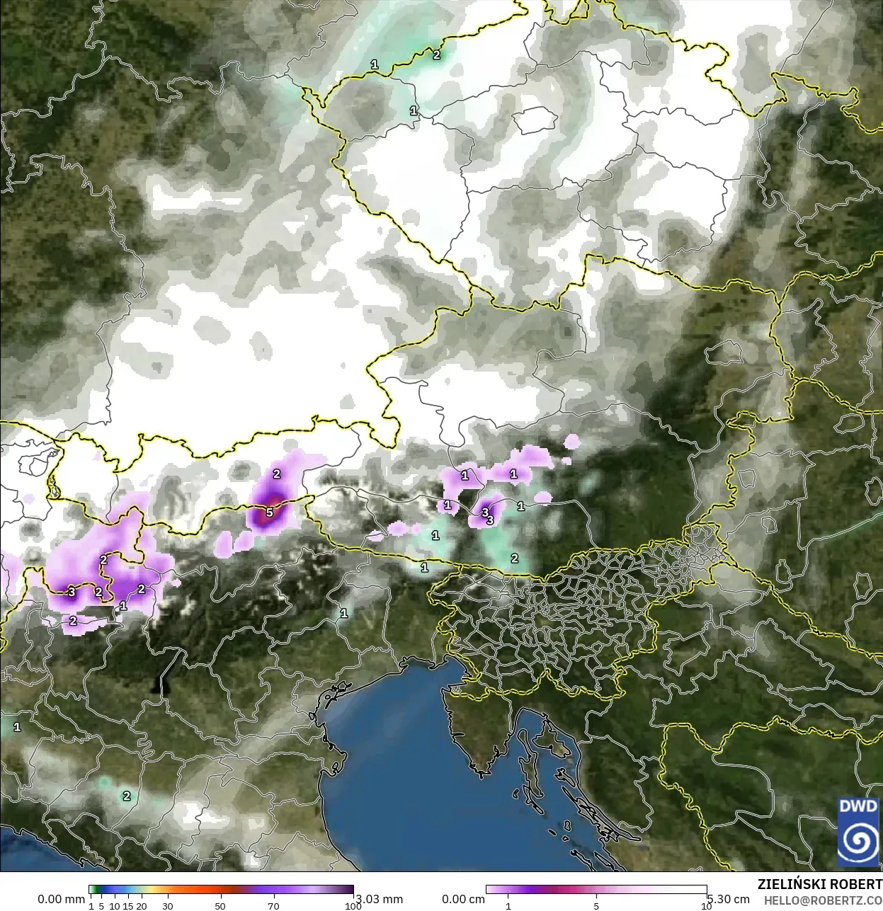 ICON modelo - Áustria, Precipitação, nuvens e pressão