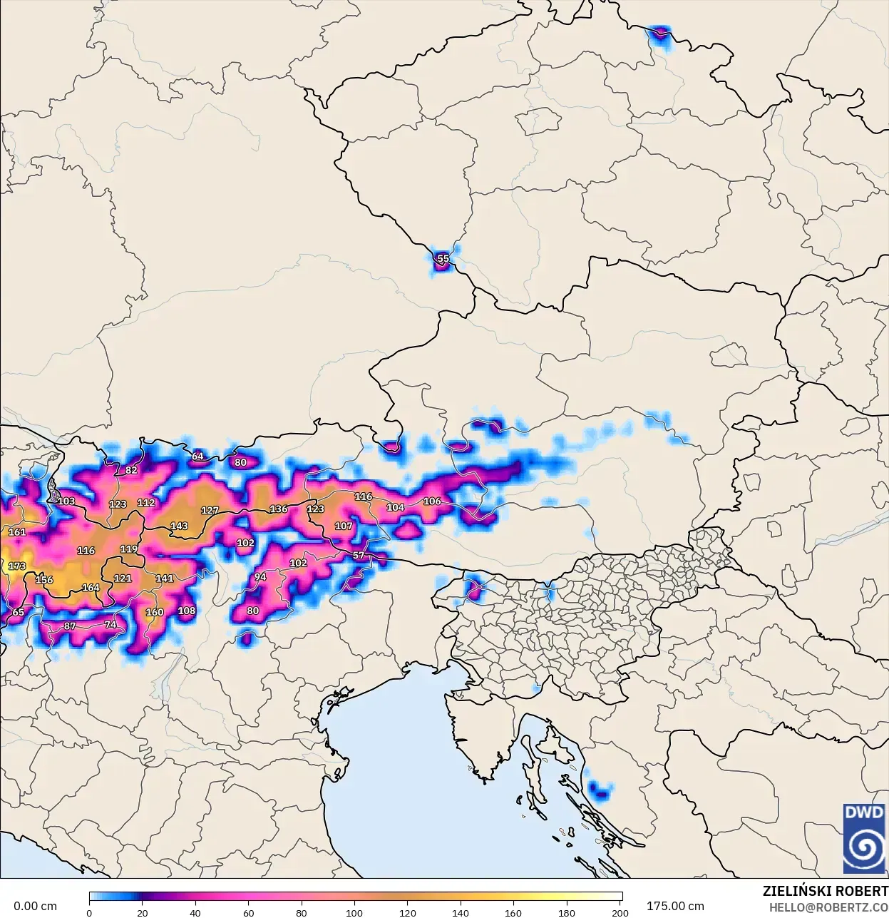ICON modelo - Áustria, Profundidade da neve