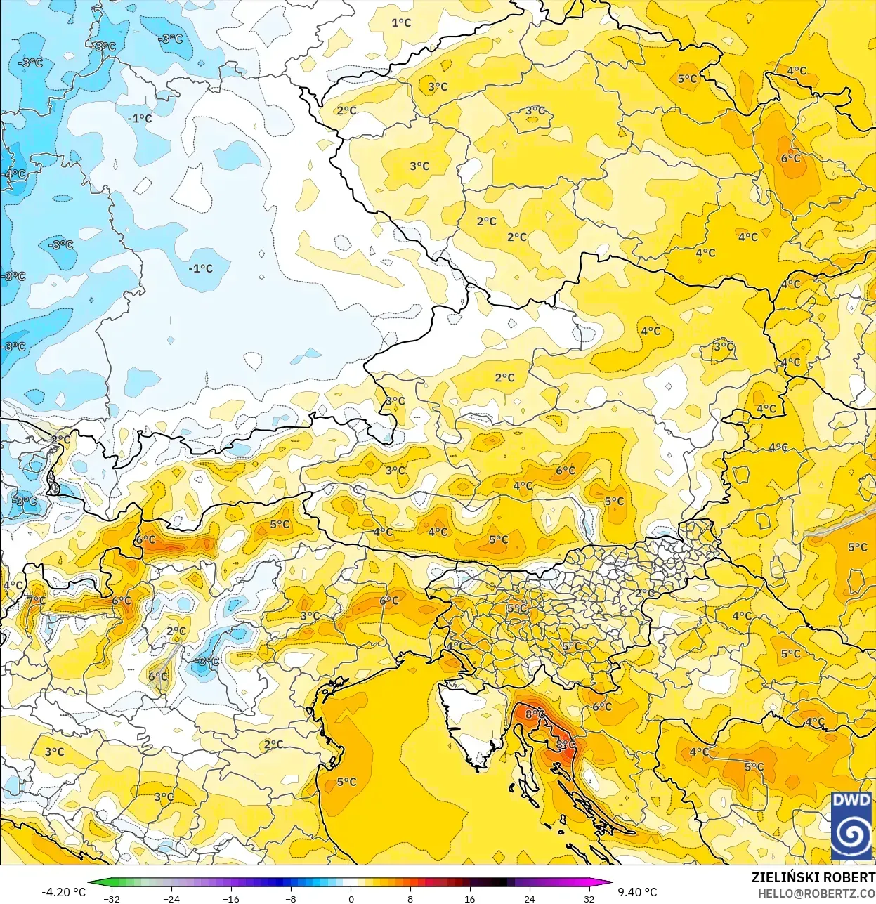 ICON modelo - Áustria, Anomalia de temperatura a 2 m