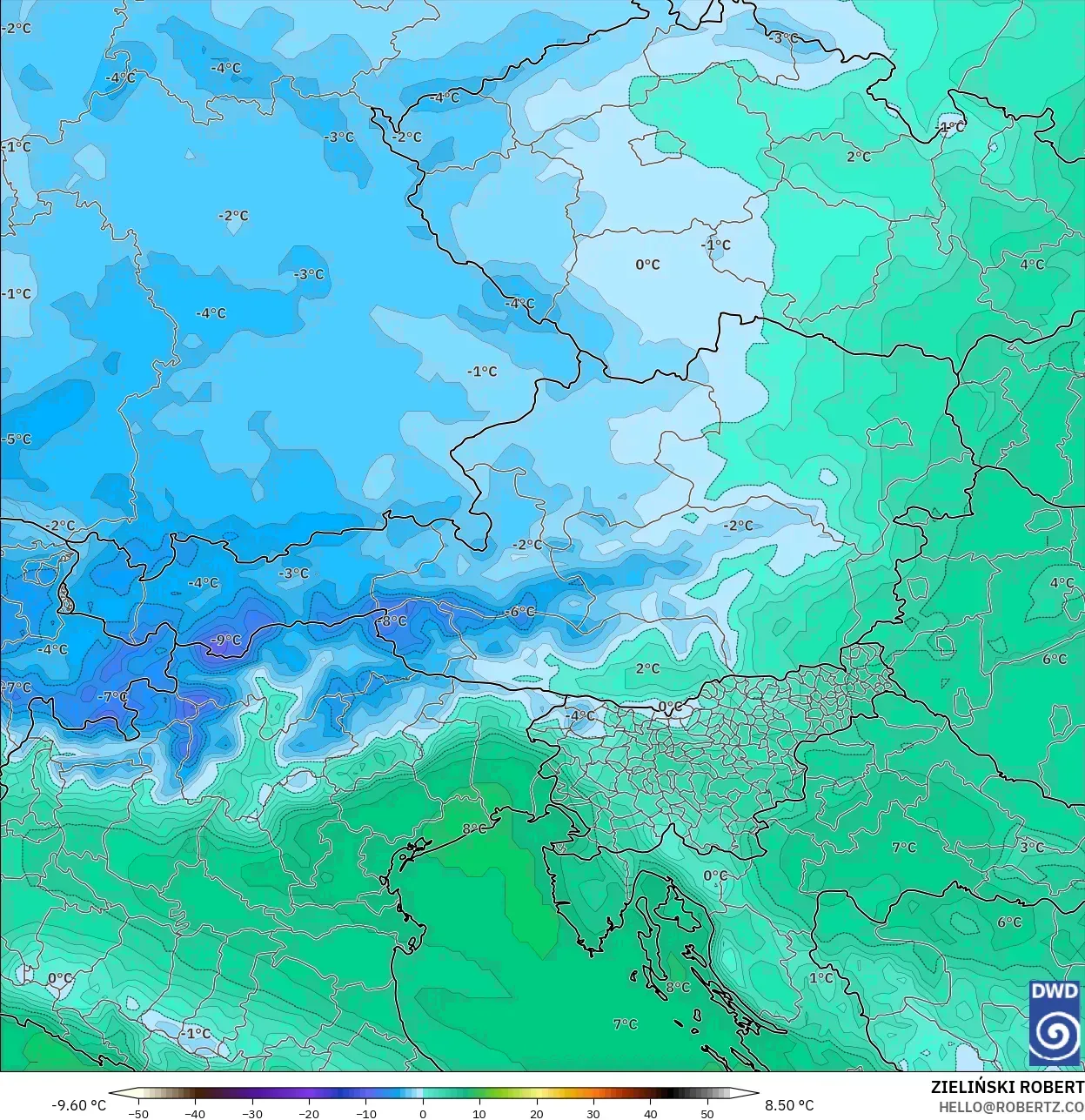 ICON modelo - Áustria, Temperatura a 850 hPa