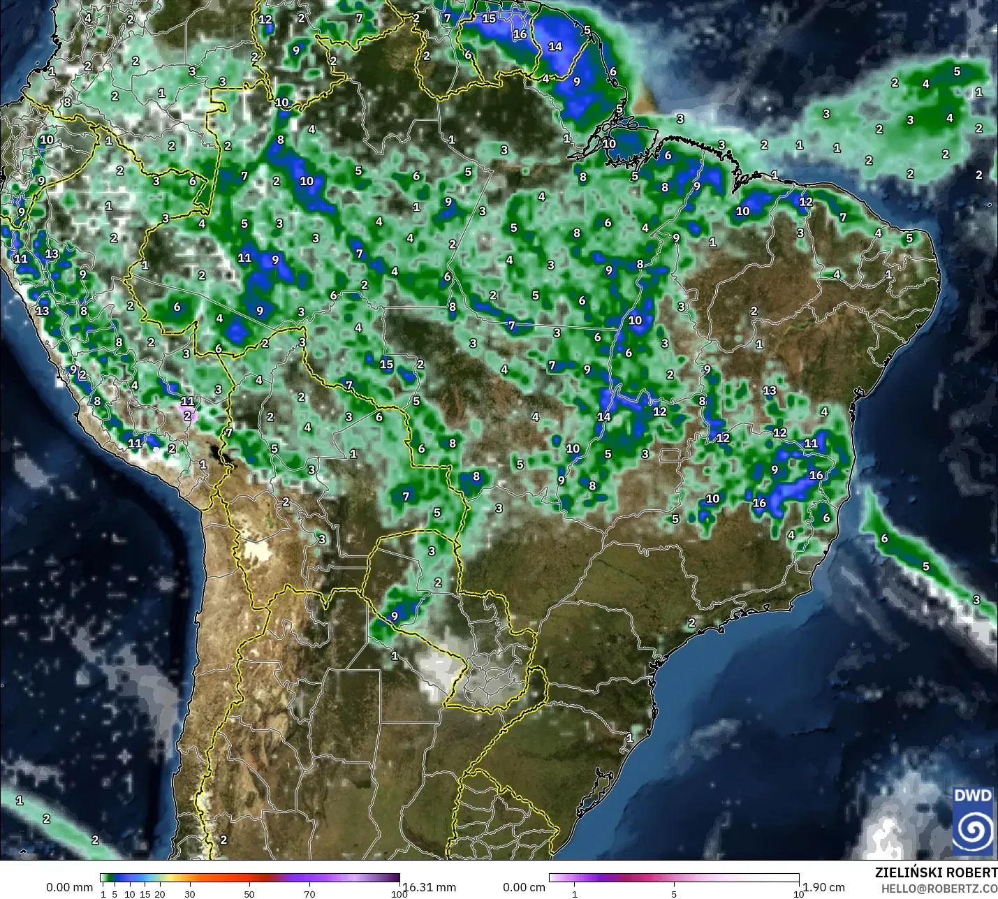 ICON modelo - Brasil, Precipitação, nuvens e pressão