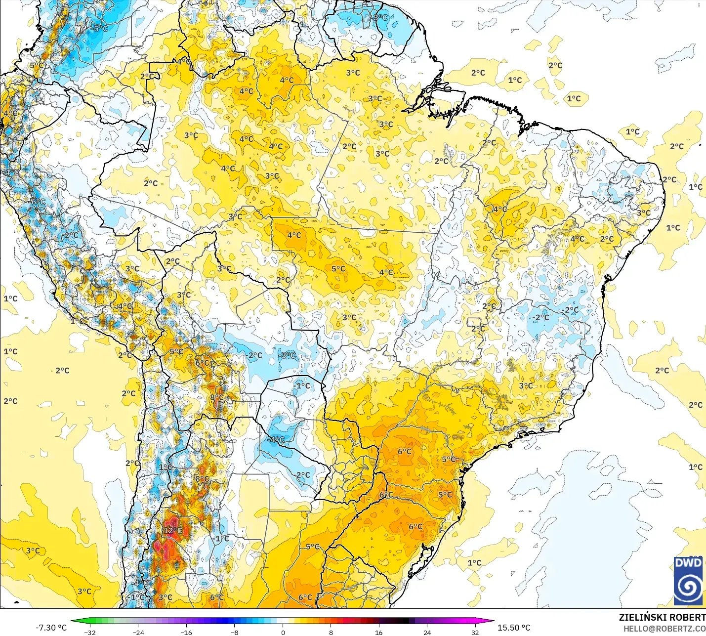 ICON modelo - Brasil, Anomalia de temperatura a 2 m