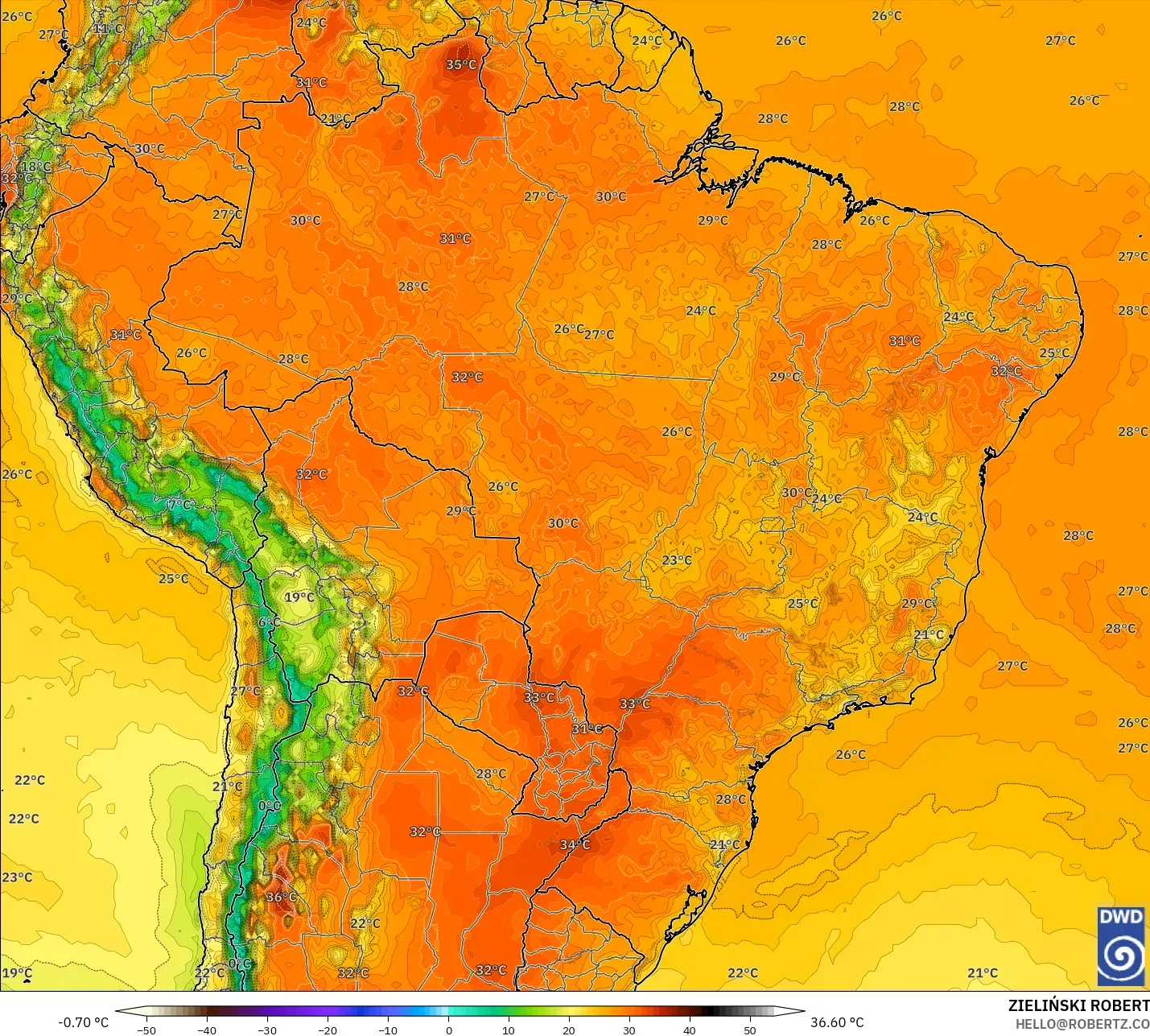 ICON modelo - Brasil, Temperatura a 2 m