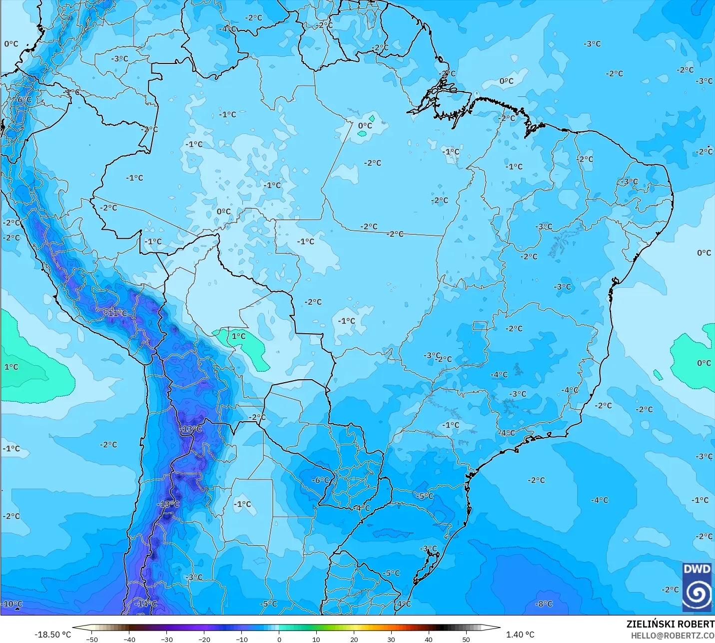 ICON modelo - Brasil, Temperatura a 500 hPa