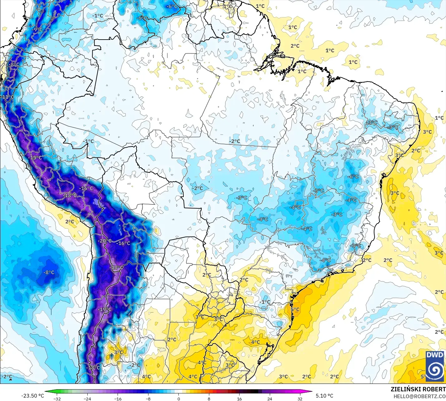 ICON modelo - Brasil, Anomalia de temperatura a 850 hPa