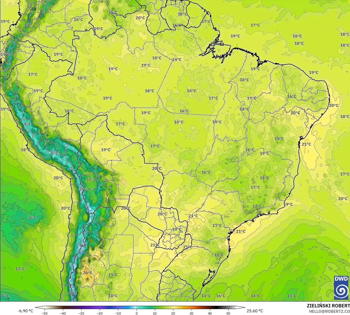 ICON modelo - Brasil, Temperatura a 850 hPa