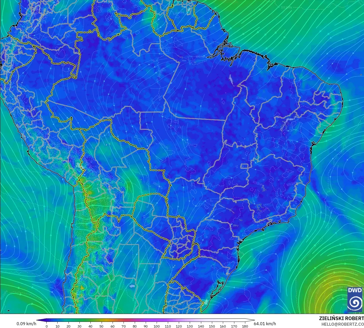 ICON modelo - Brasil, Vento a 10 m