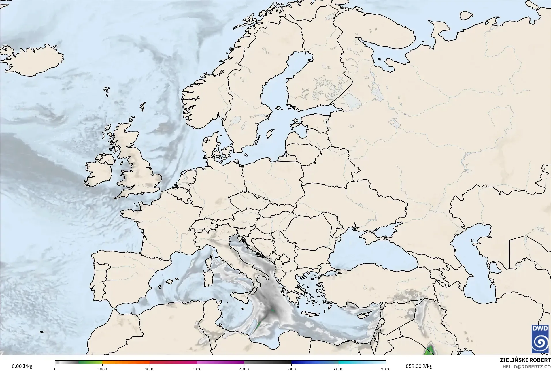 ICON modelo - Europa, CAPE
