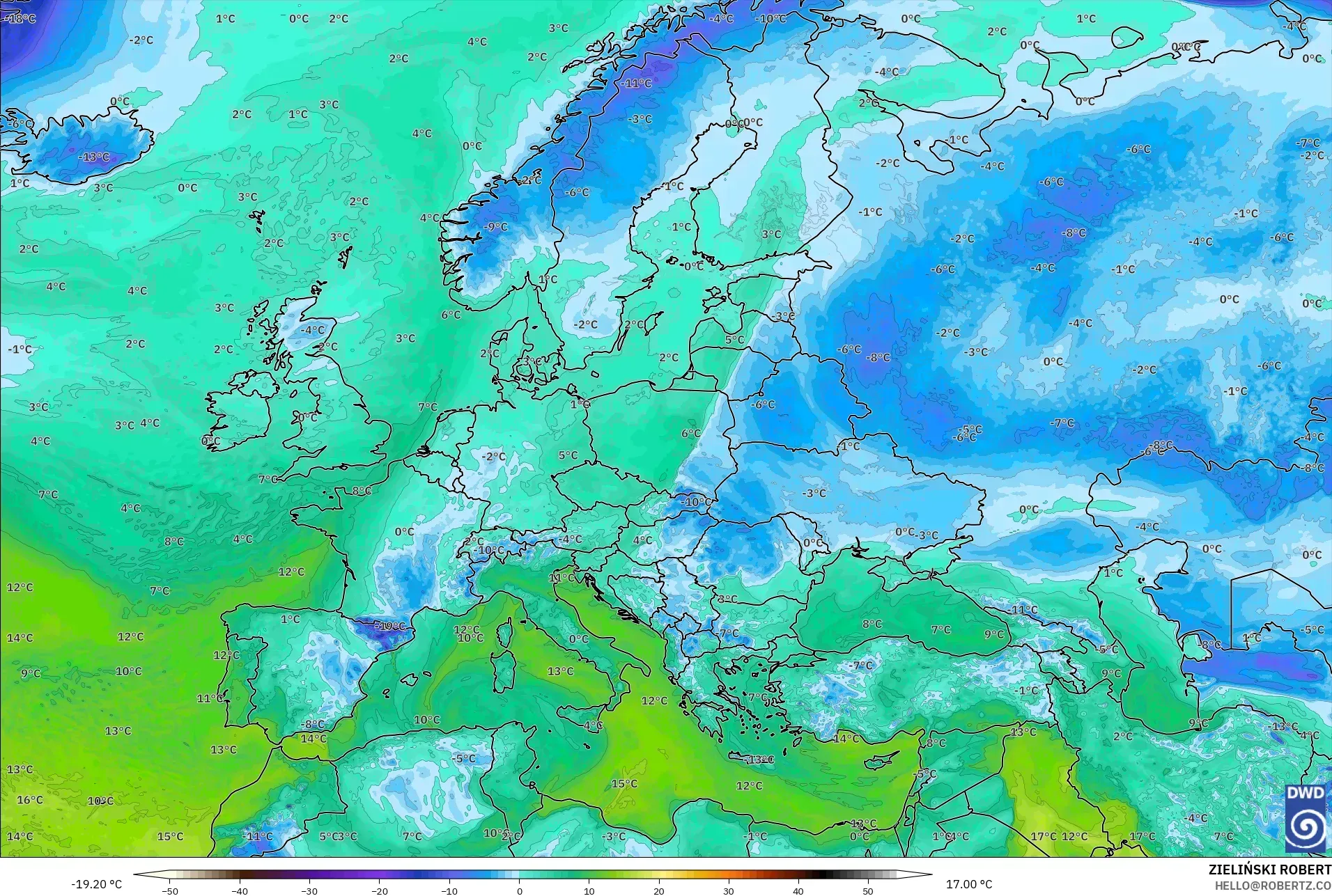 ICON modelo - Europa, Ponto de orvalho a 2 m