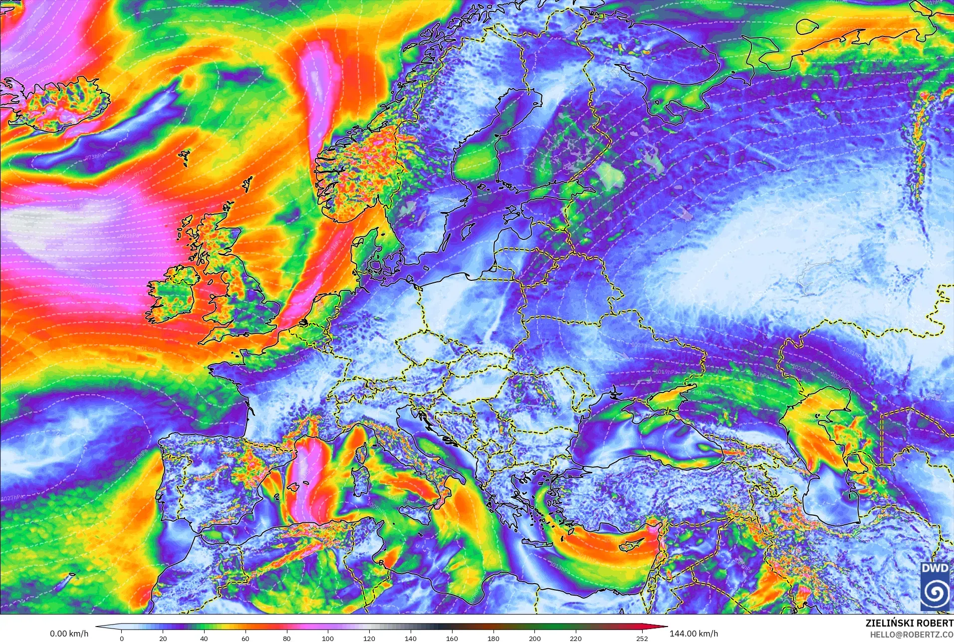 ICON modelo - Europa, Rajadas de Vento Máximas