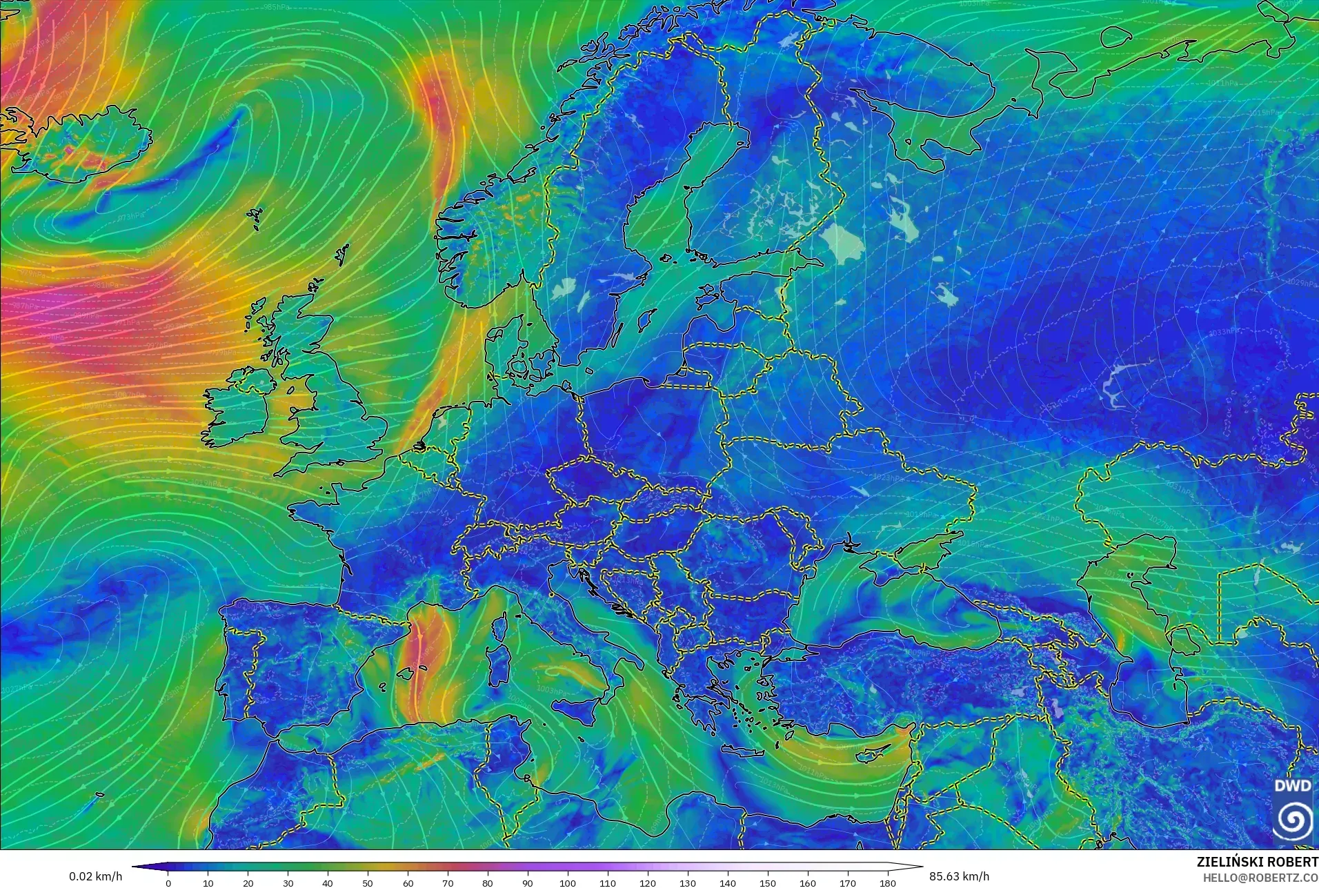 ICON modelo - Europa, Vento a 10 m