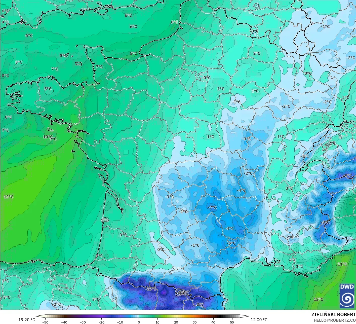 ICON modelo - França, Ponto de orvalho a 2 m