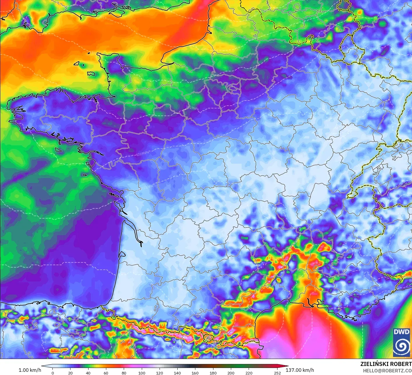 ICON modelo - França, Rajadas de Vento Máximas