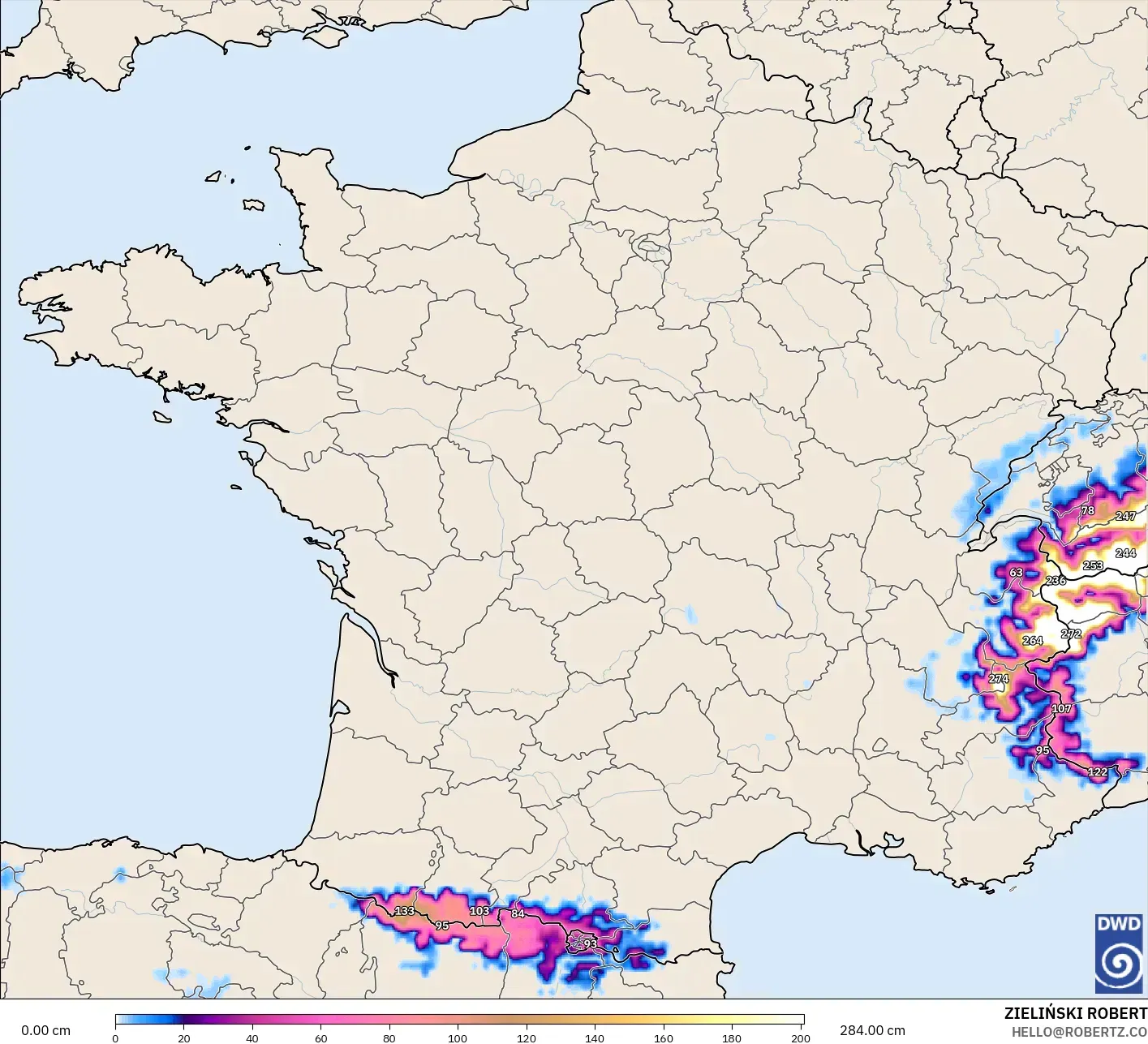 ICON modelo - França, Profundidade da neve