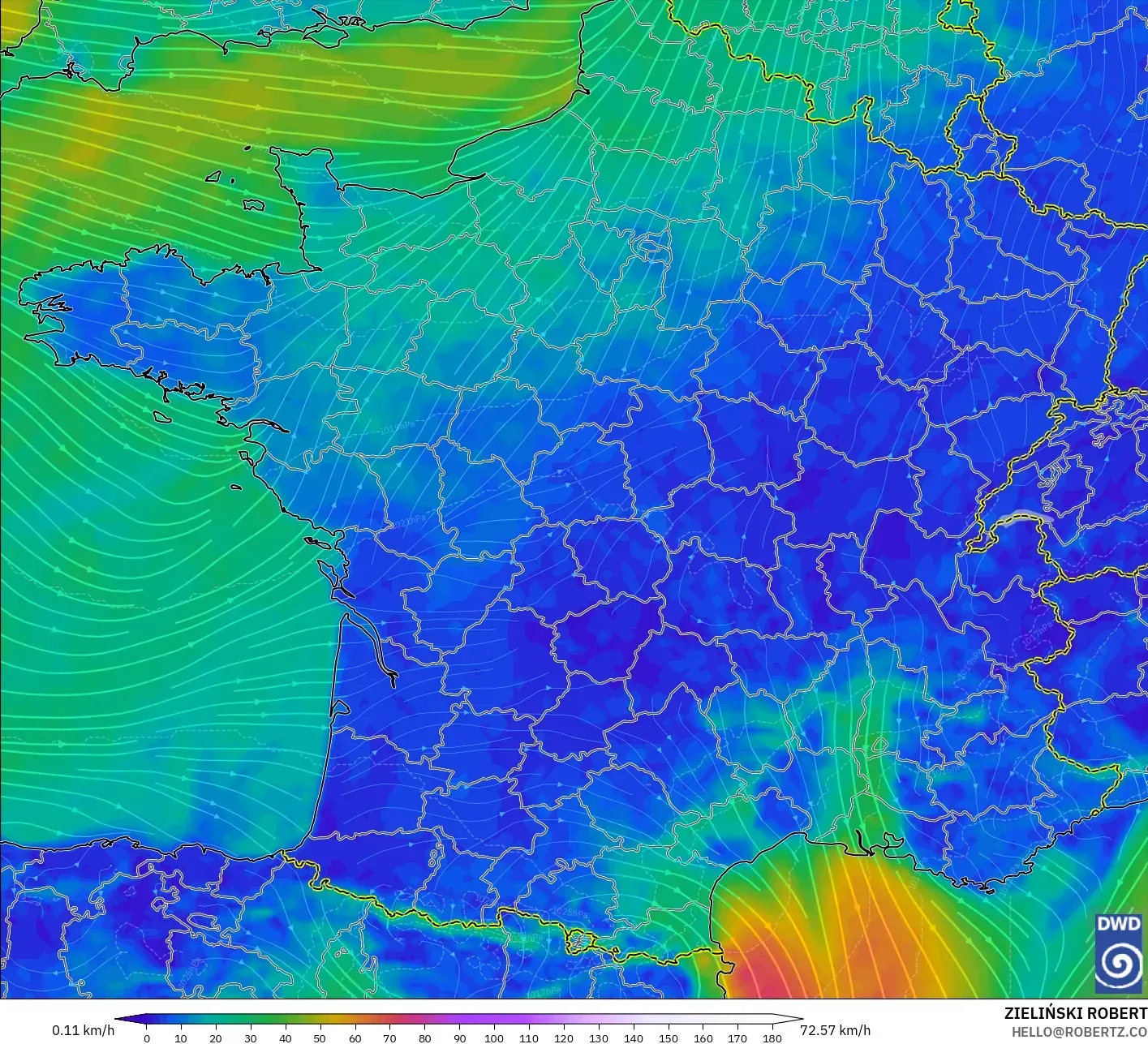 ICON modelo - França, Vento a 10 m