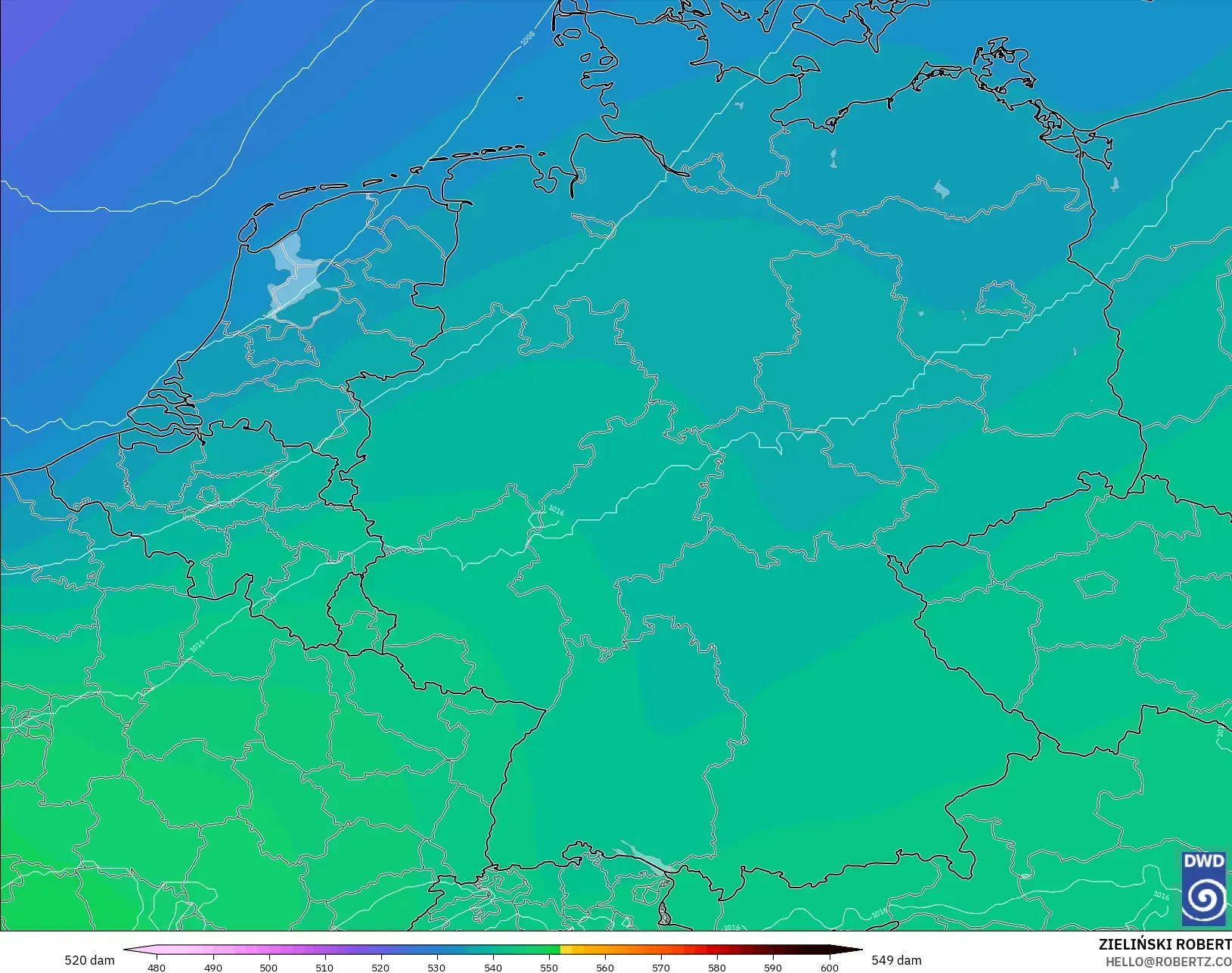 ICON modelo - Alemanha, Altura geopotencial a 500 hPa